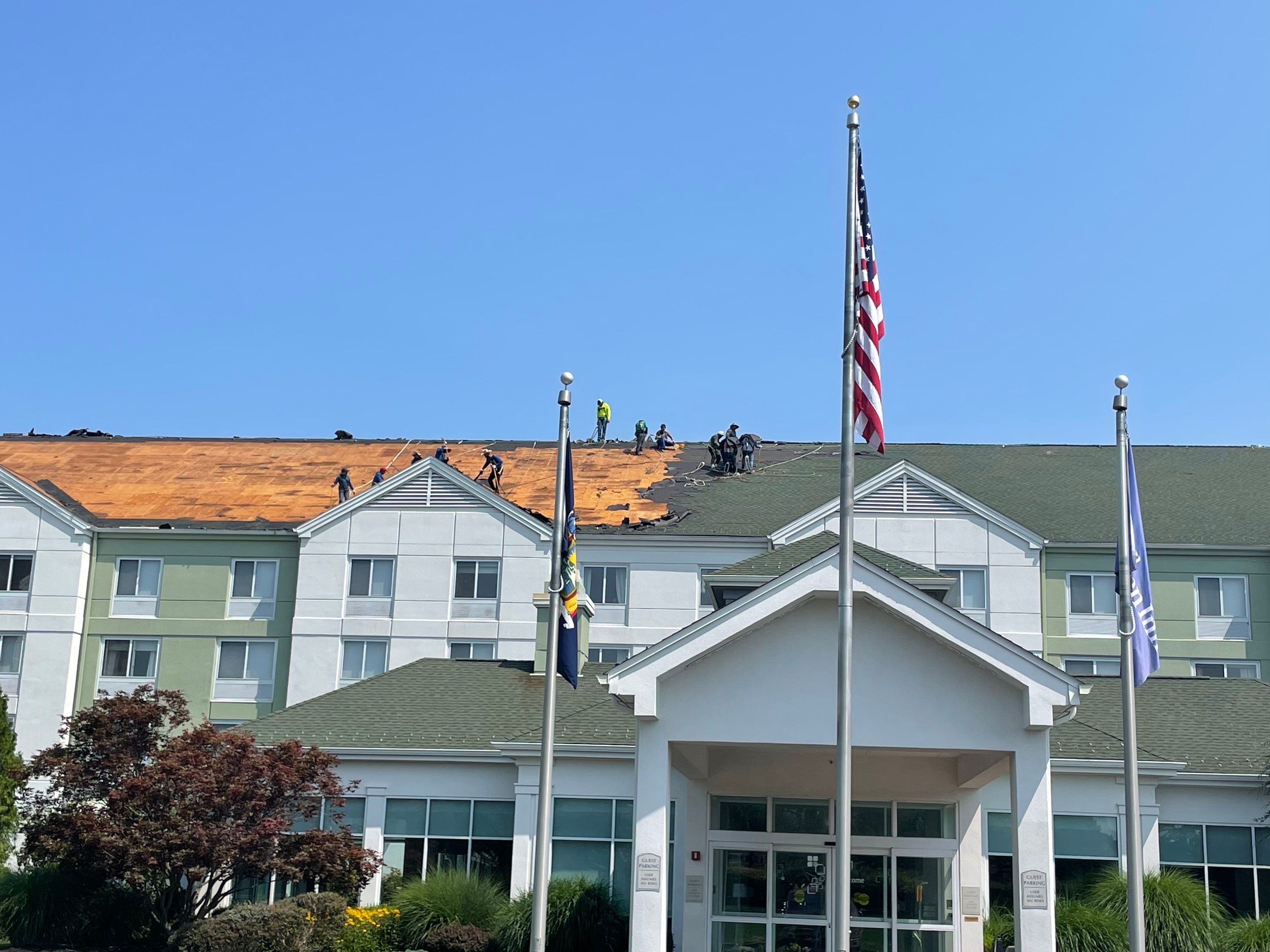 Commercial Roofing Installation using GAF Timberline / New Gutters and Downspouts by All Site Roofing