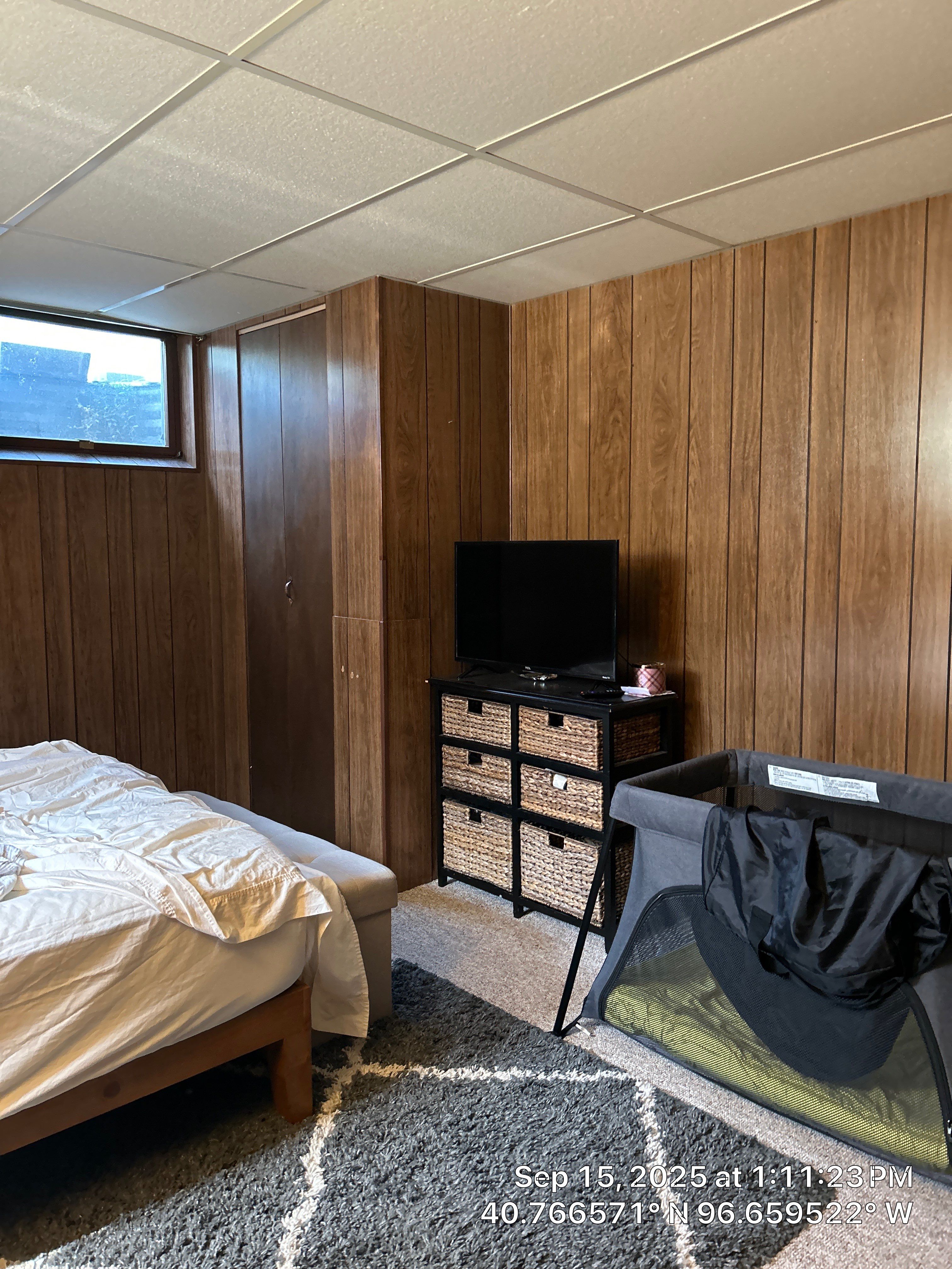 Basement Bedroom Interior Assessment and Ceiling Repair in Lincoln by CompanyCam Sales Demo