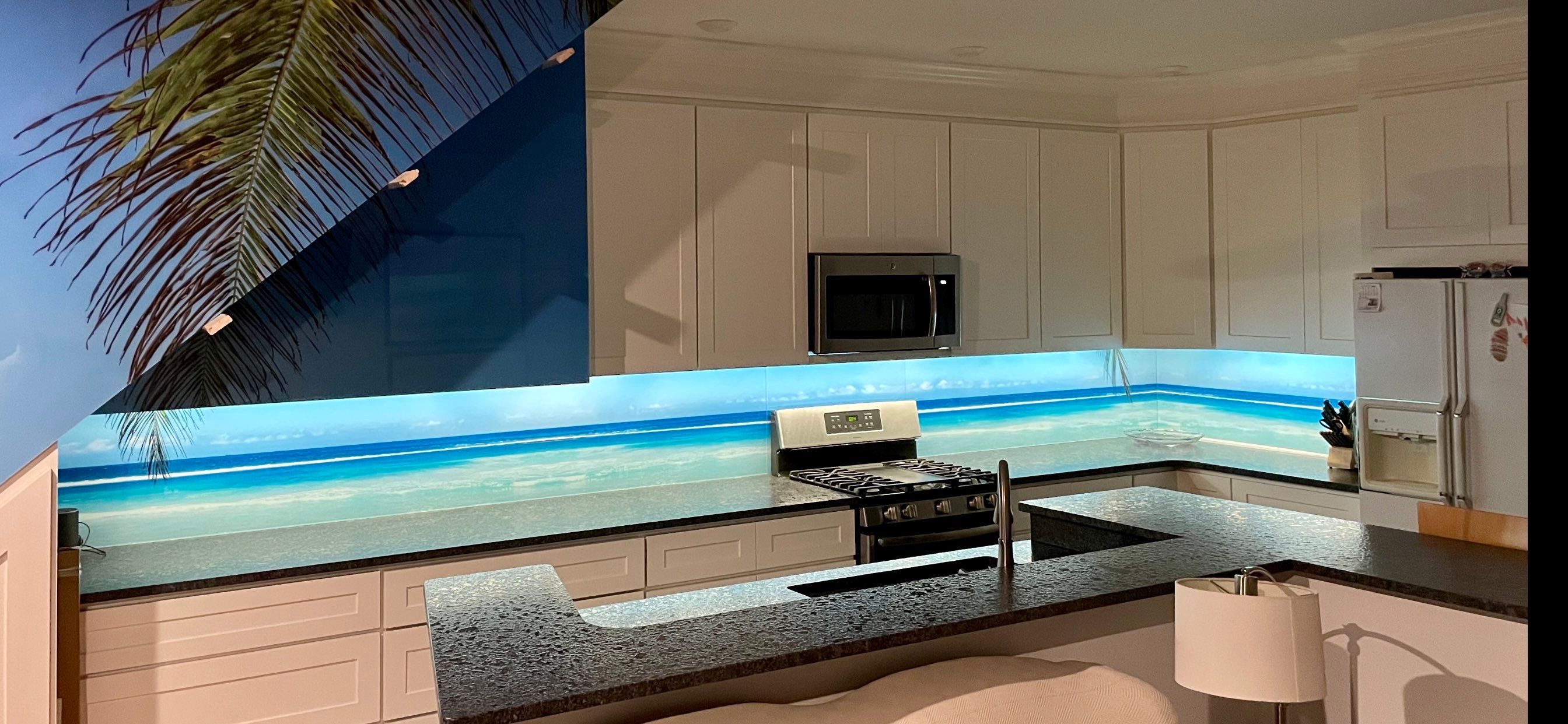 Kitchen Remodel using Maui Beach IMAGIO Solid Glass Backsplash by IMAGIO