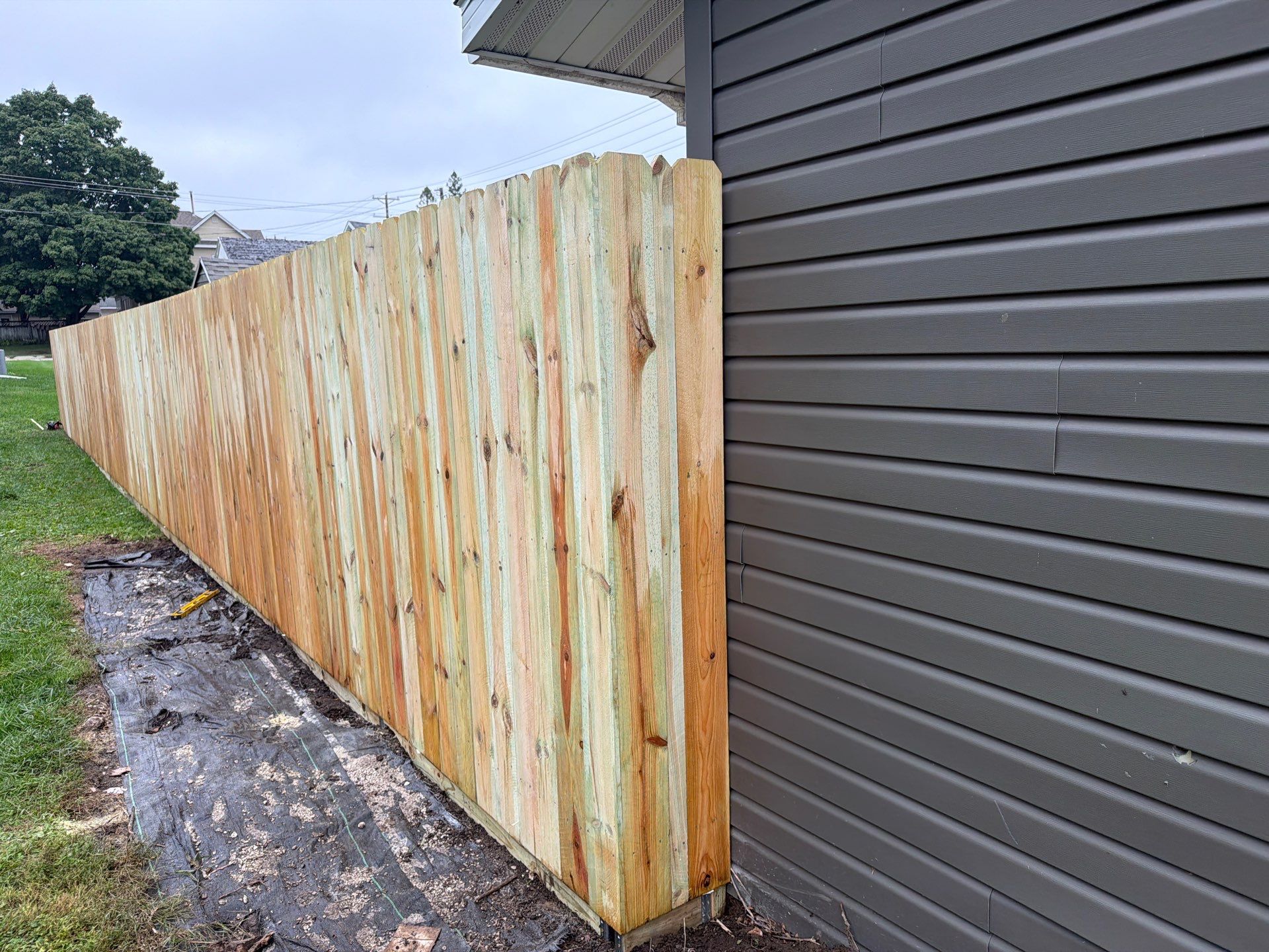 Custom Wood Privacy Fence and Black Chain Link Gate in Independence by Perfect Picket Fence and Stain