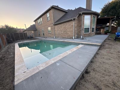 Contemporary Rectangular Pool with Travertine Coping