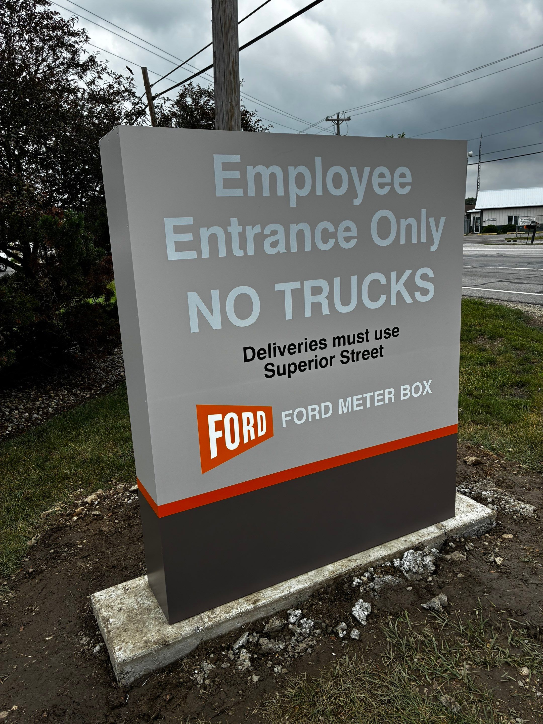 Monument Signage Installation and Site Wayfinding for Ford Meter Box by Hayes Design co