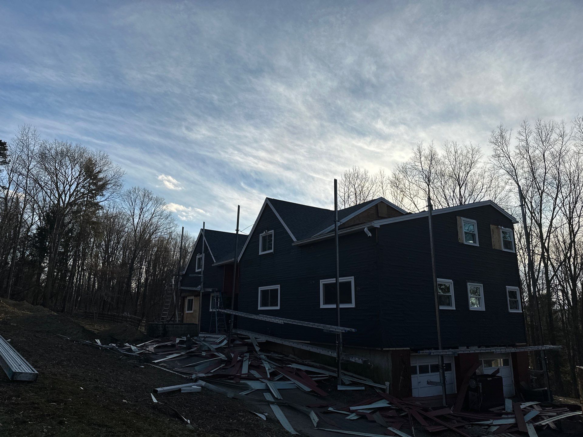 Residential Roofing Installation using Owens Corning TruDefinition Duration AR - Estate Gray & White Double 4 Siding by A Plus Exterior