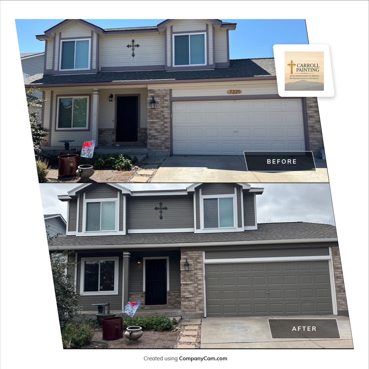 Exterior siding and trim paint on significantly sun damaged home in Cimarron Hills by Carroll Painting LLC