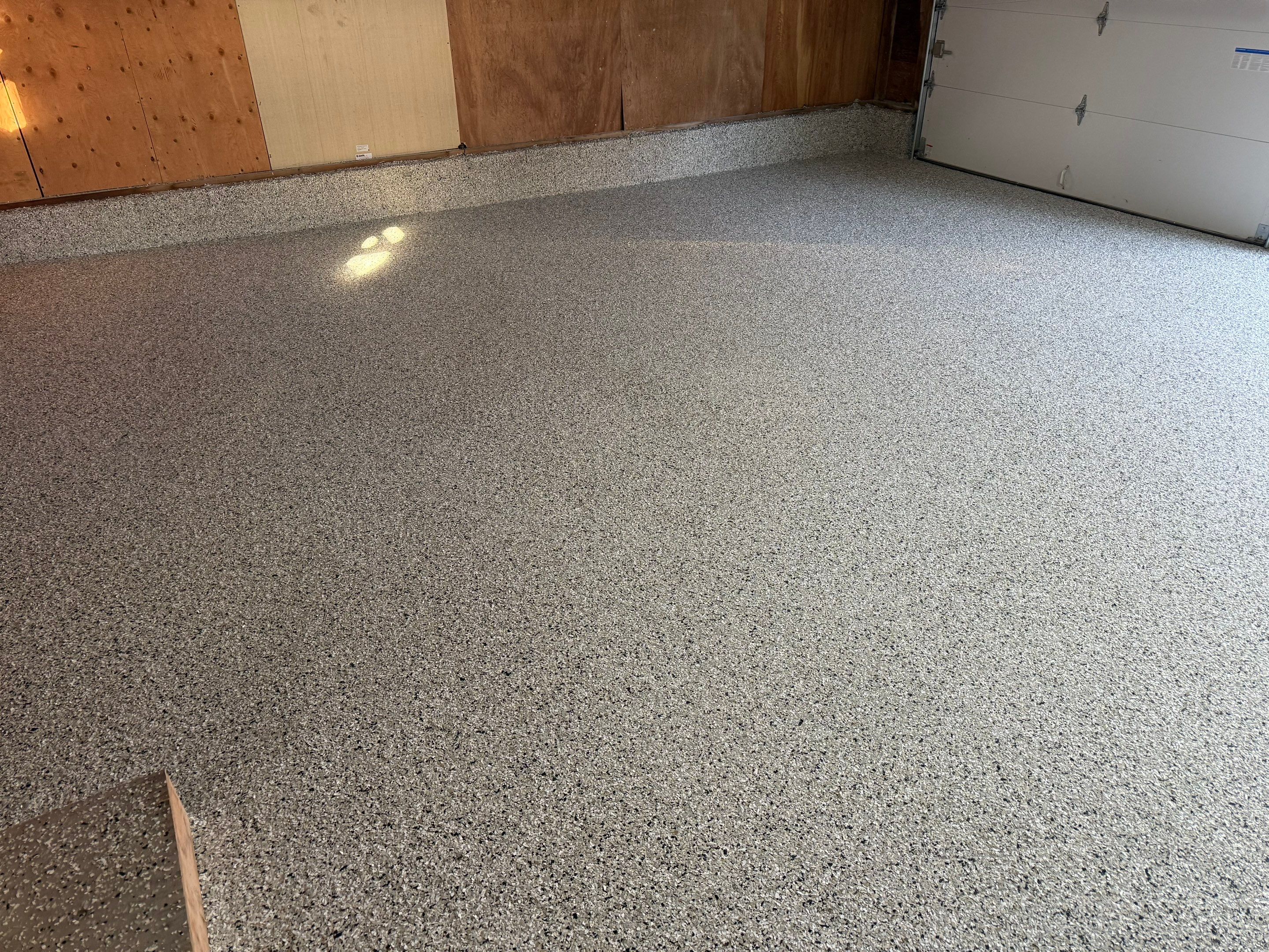 Multi-Colored Epoxy Garage Floor Coating and Concrete Stair Restoration by Select Painting, Coatings & Garage Cabinets