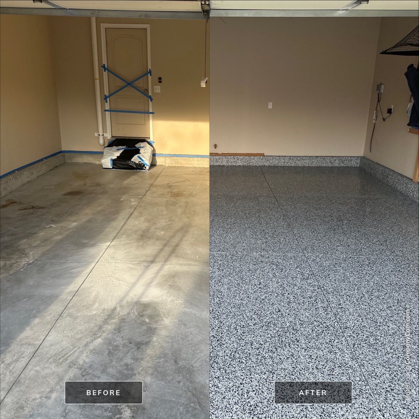 2 Stall Garage - Epoxy with Domino Flake by Goat Coatings