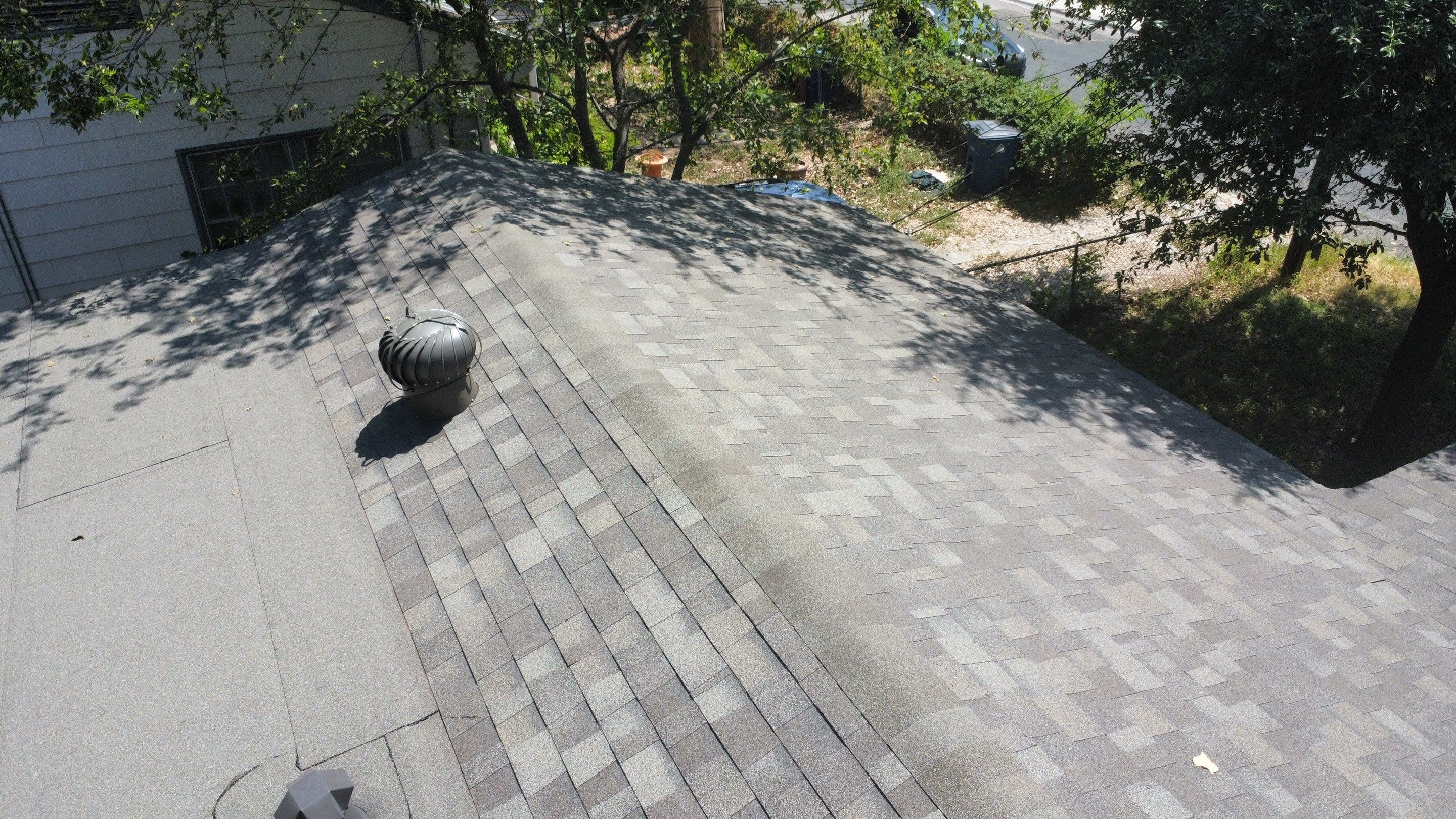Mixed Roof System – Oakridge Driftwood + Flat Roof Section | Austin, TX by Kstylez Roofing & Construction
