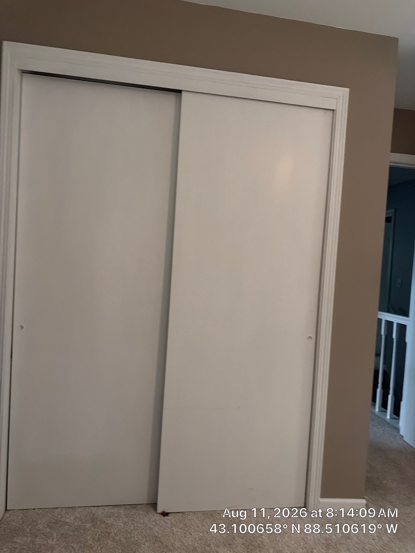 White Sliding Bypass Closet Door Installation in Oconomowoc by CompanyCam Sales Demo