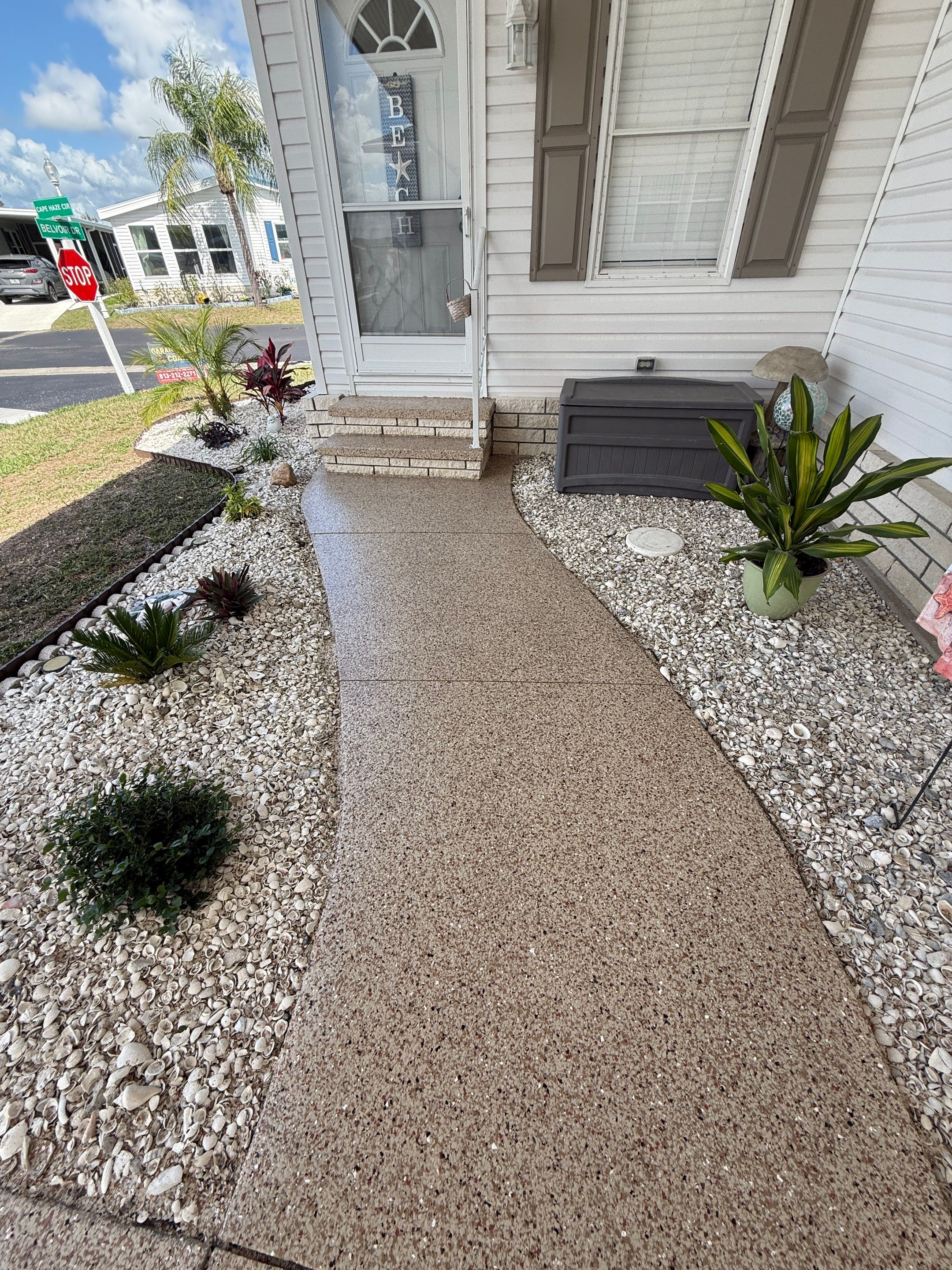Patio Concrete Coating Using Pecan Flake by Performance Floors & Coating