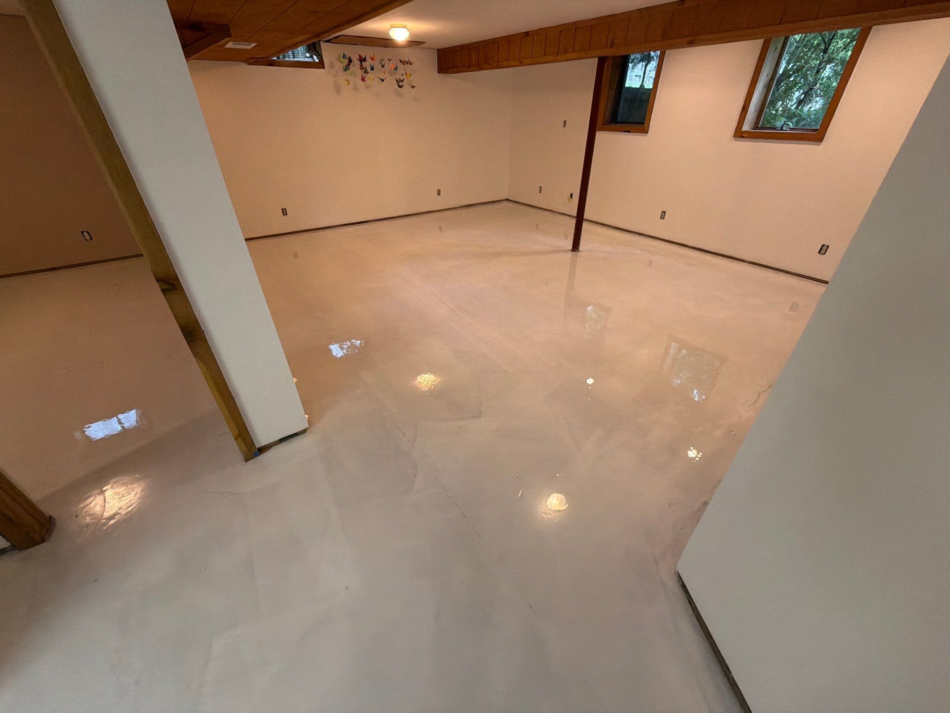 Basement Epoxy Flake Floor Installation and Surface Repair in Montague by Gordon Painting