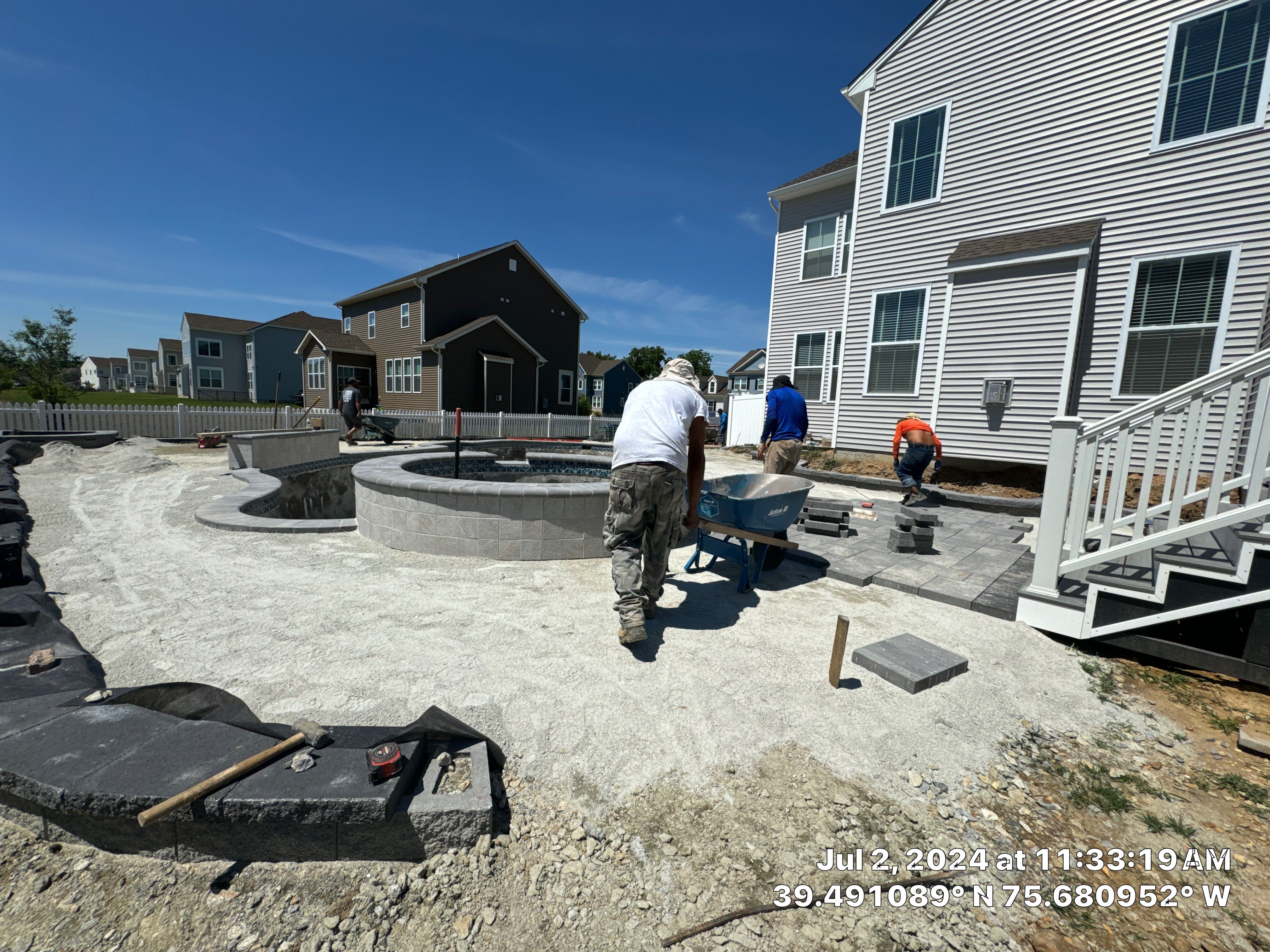 Pool and Hardscape Design in Delaware | Belgard Paver Patio & Outdoor Living Space by Studio G Indoor Spaces & Outdoor Living