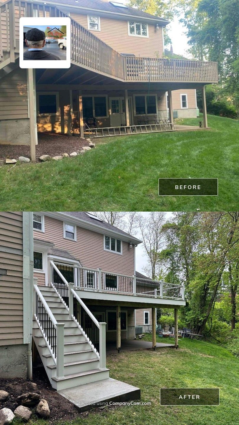 Deck replacement Trex Lineage Biscayne, Trex transcend Railing White. by DiGiorgi Roofing and Siding Inc