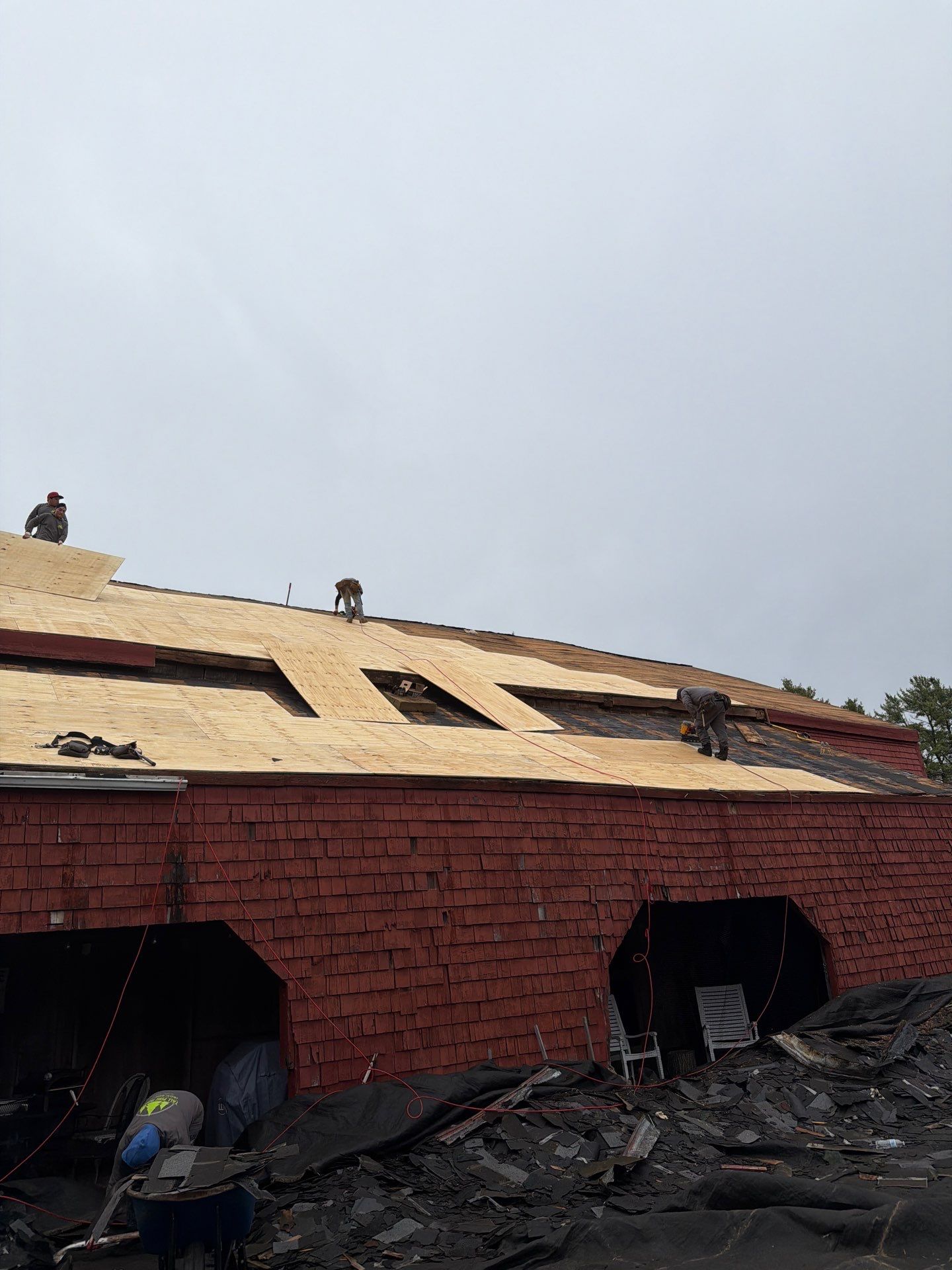 Architectural Shingle Roof Replacement for Red Barn in Falmouth by Tall pine roofing