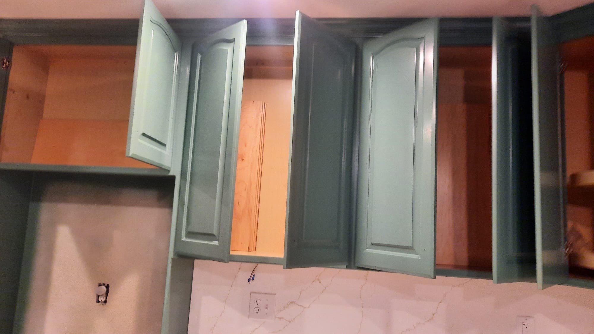 Elegant Transformation: Stained Cabinets Revamped with Sherwin-Williams Juniper by Cougar Painting