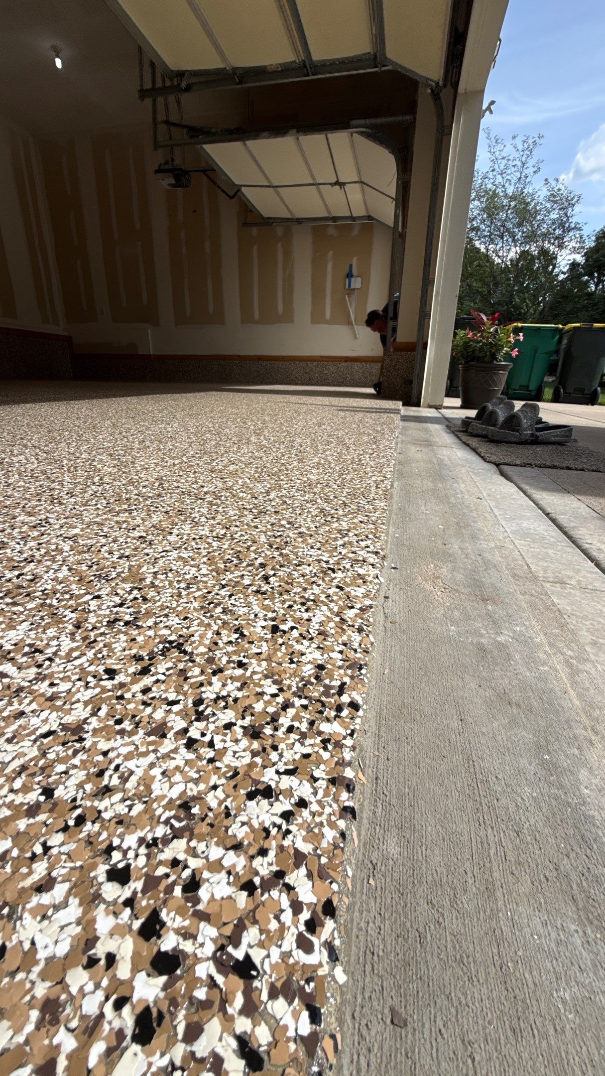 Jan's New Bean Flake Floor Looks Amazing by Banner Garage