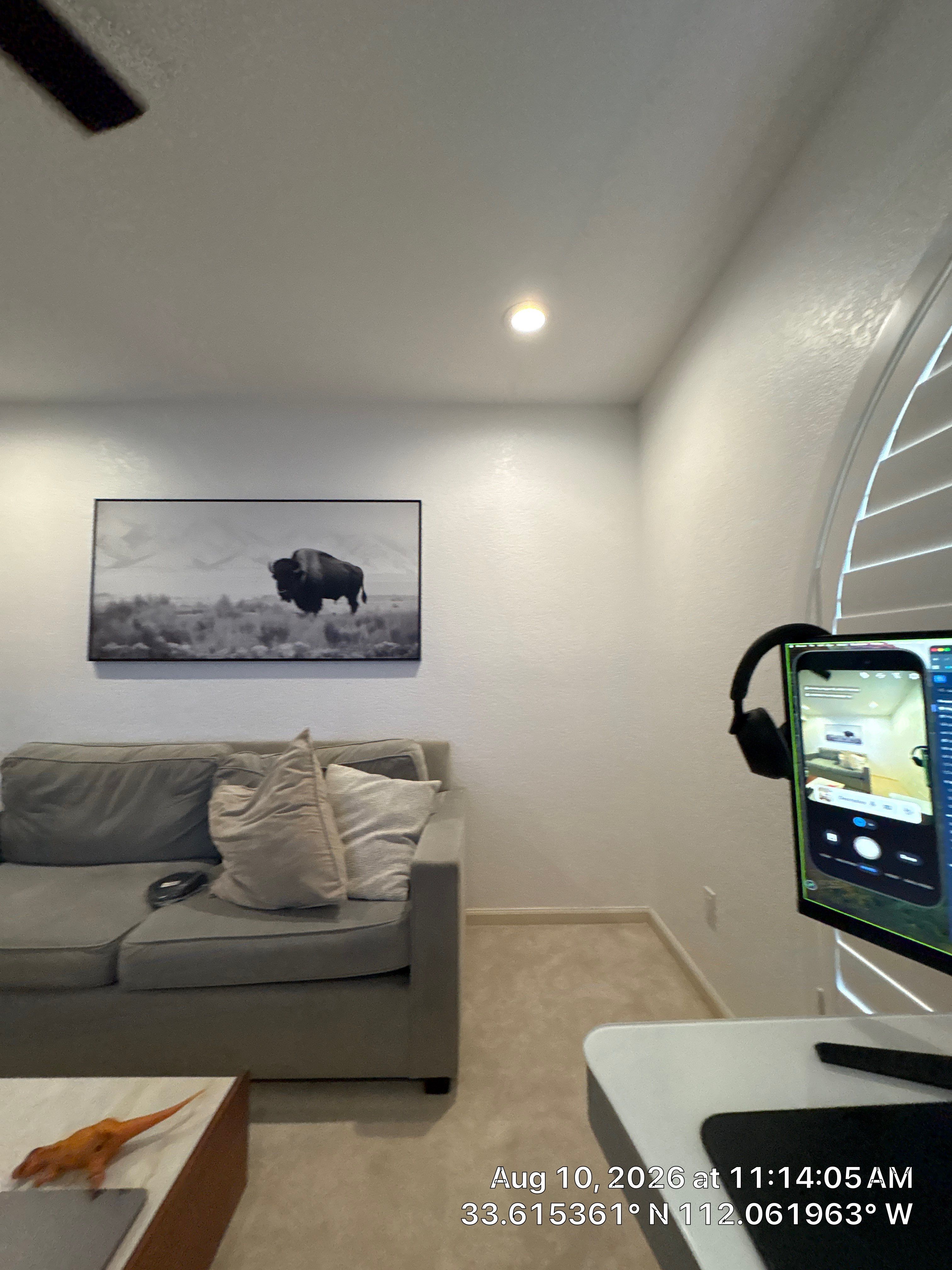 Home Office Setup with Arched Plantation Shutters in Phoenix by CompanyCam Sales Demo