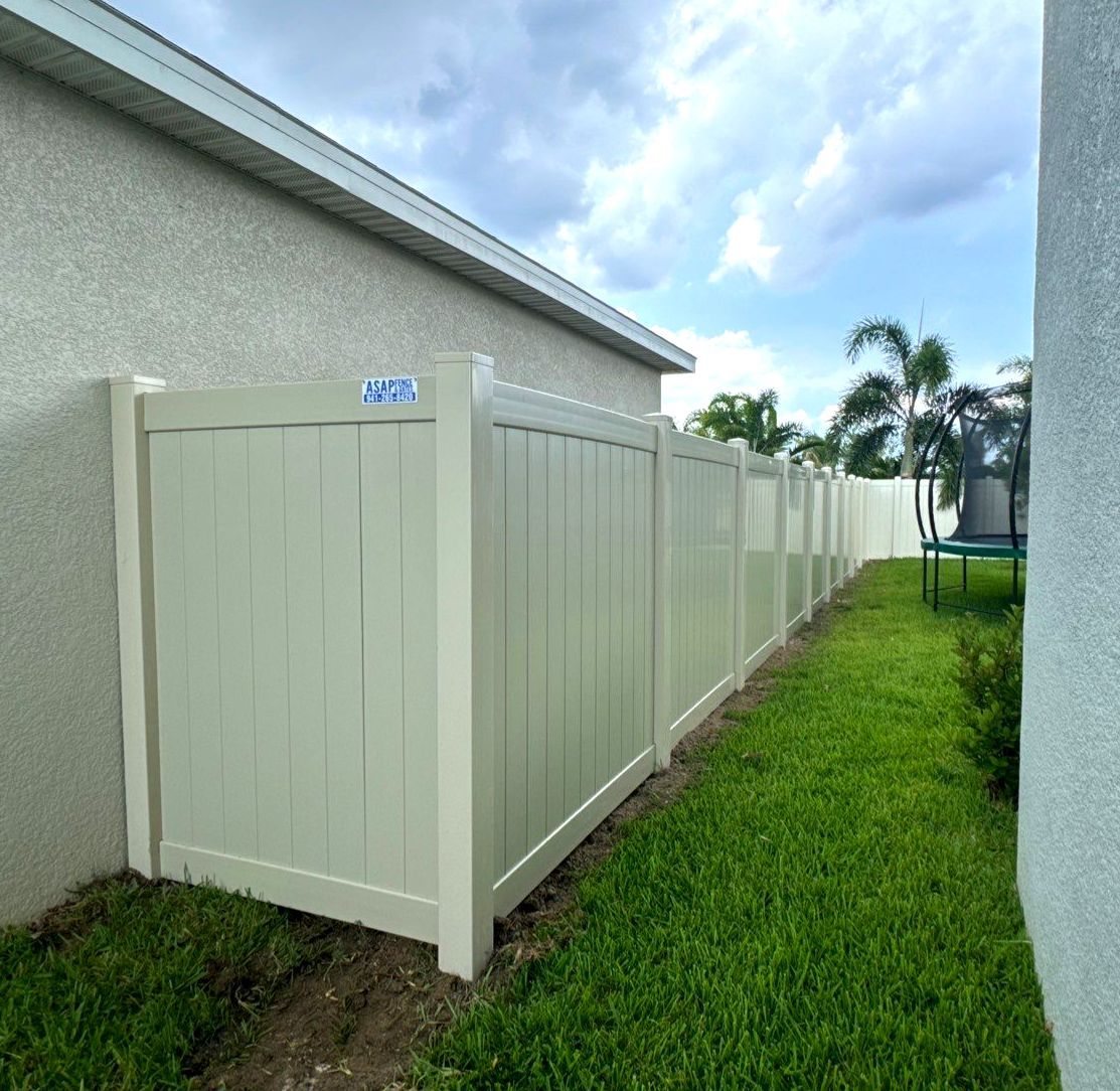 Vinyl Fence Installation using Tan Vinyl Privacy Fence by Asap fence and gates, LLC