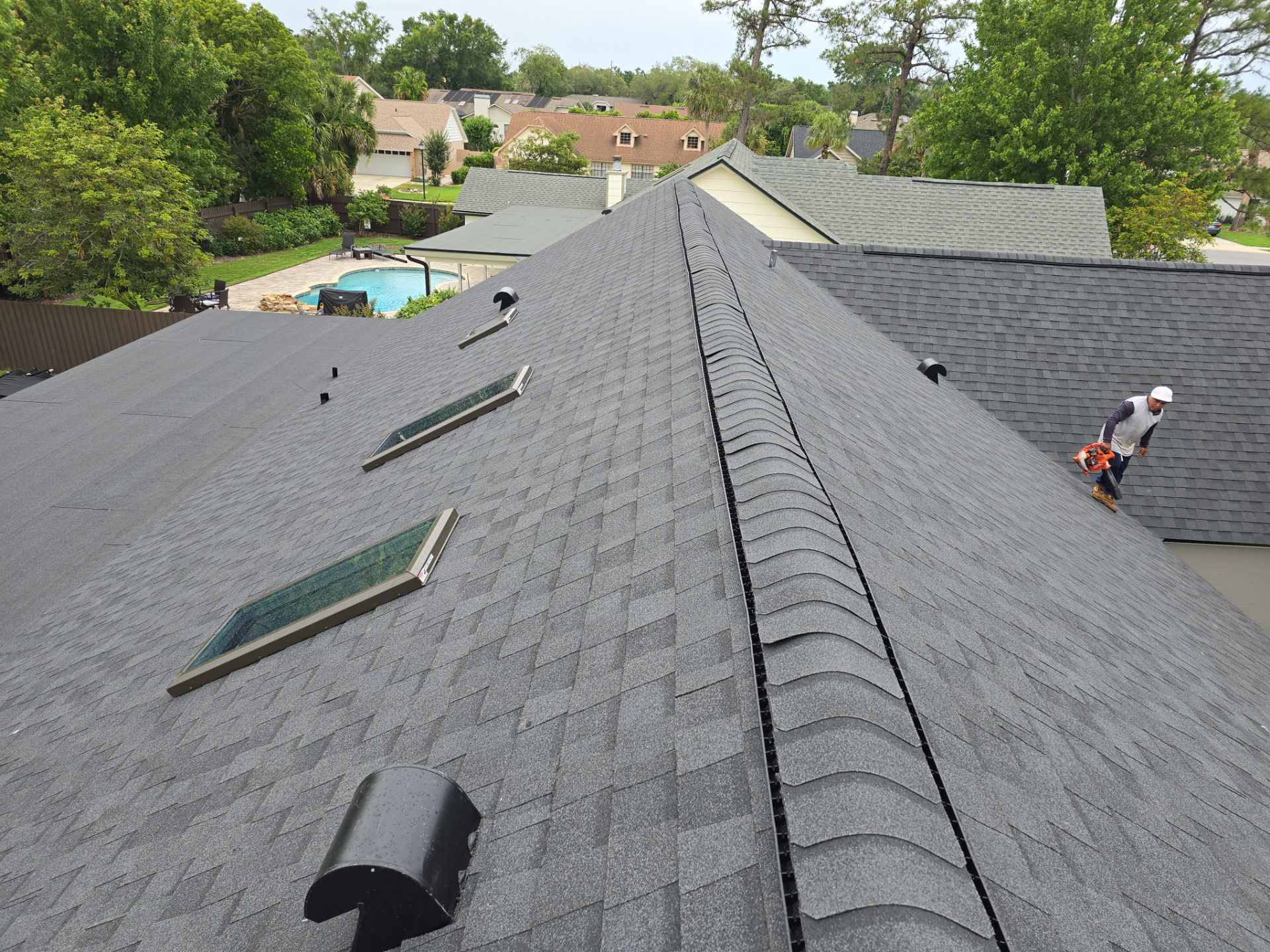 Asphalt Architectural Shingle Roof Replacement and Solar Integration in Longwood by Fortified Roofing Solutions Corp.