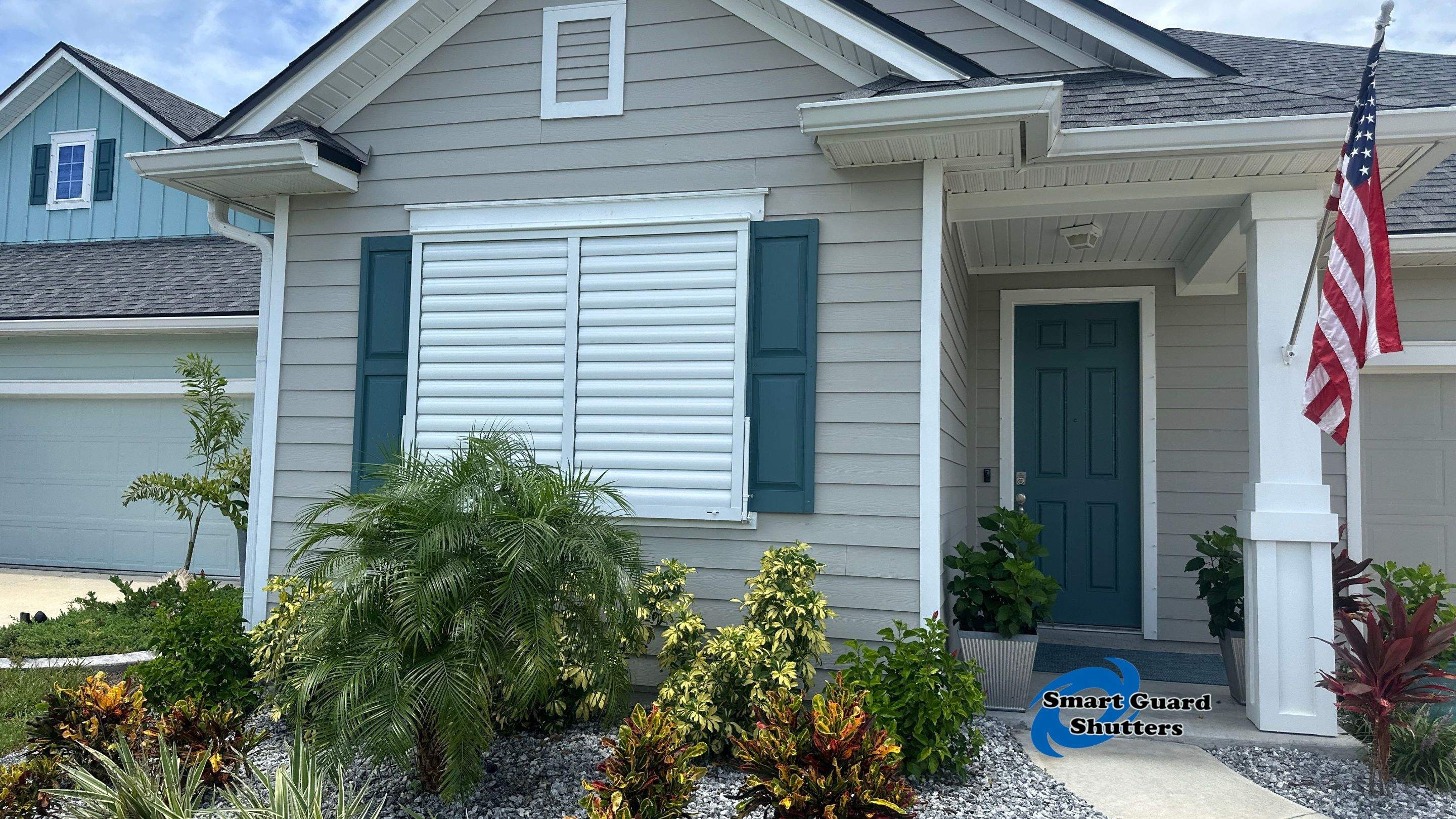 Impact Bahama Shutters in Signal White by Smart Guard Shutters