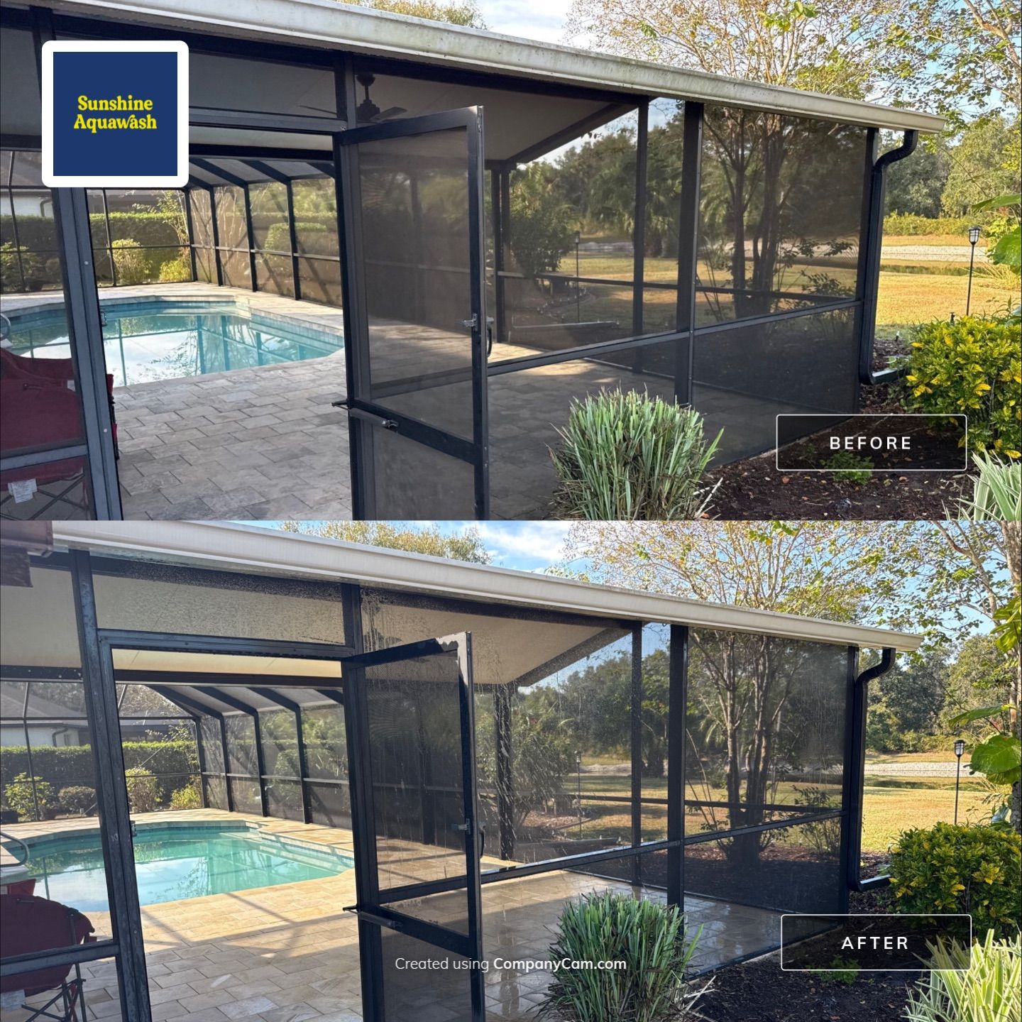 Paver Pool Deck & Screen Enclosure Cleaning | River Wilderness, Parrish FL by Sunshine AquaWash