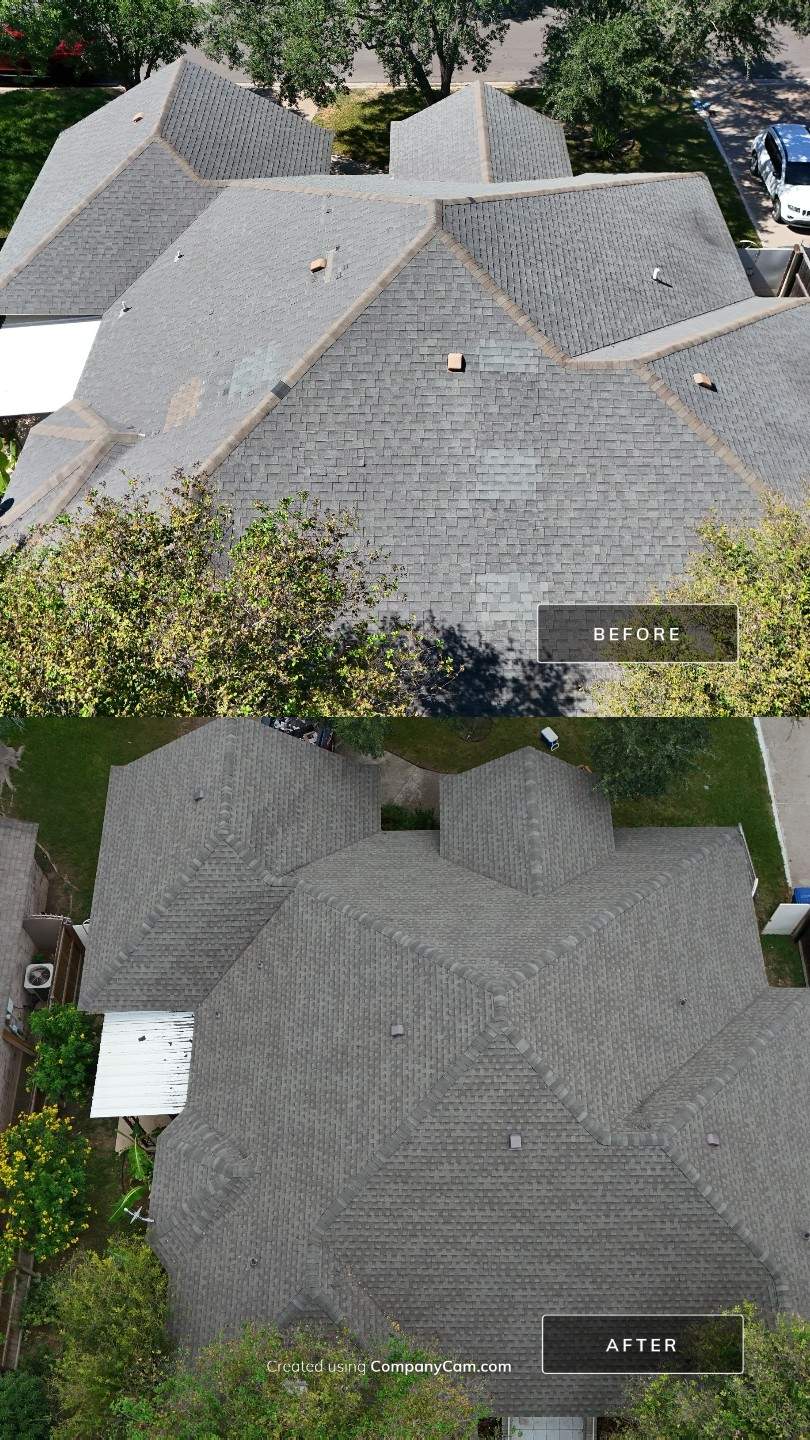 Residential Roof Replacement with Gray Composite Asphalt Shingles in Laredo by JM Flores Roofing & Construction, Inc
