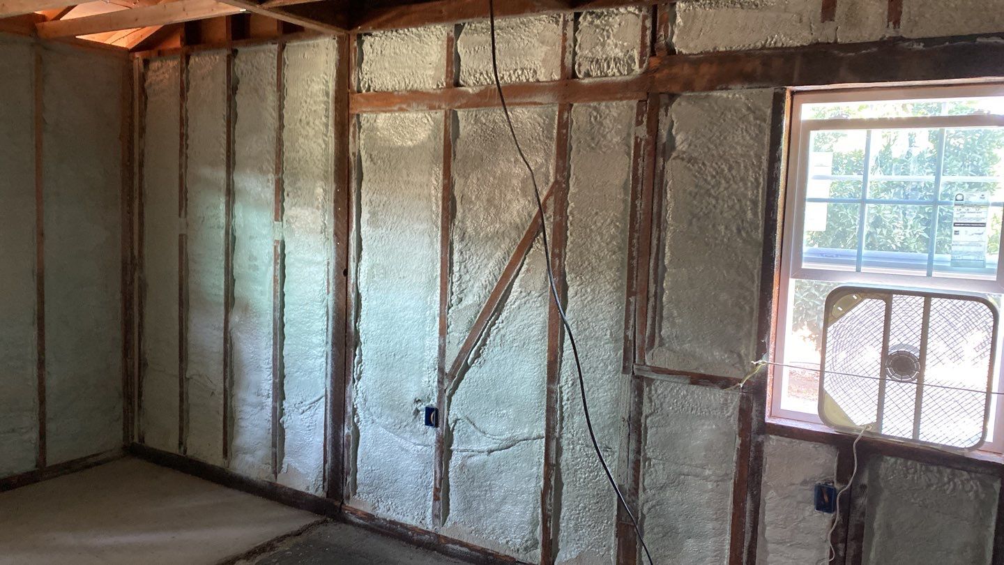 Spray Foam Insulation on small room by Straight Edge Roofing Inc