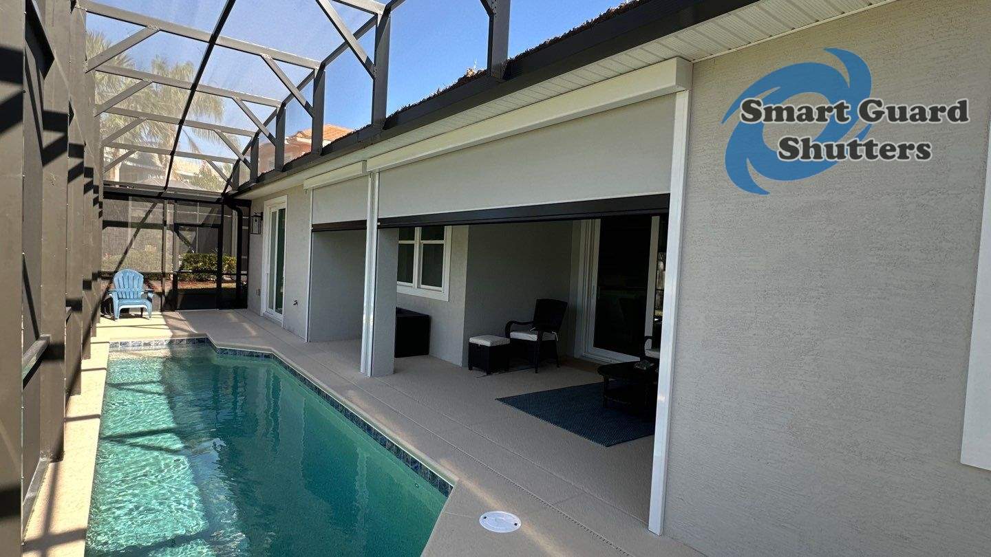 Hurricane Screen in White/Birch by Smart Guard Shutters