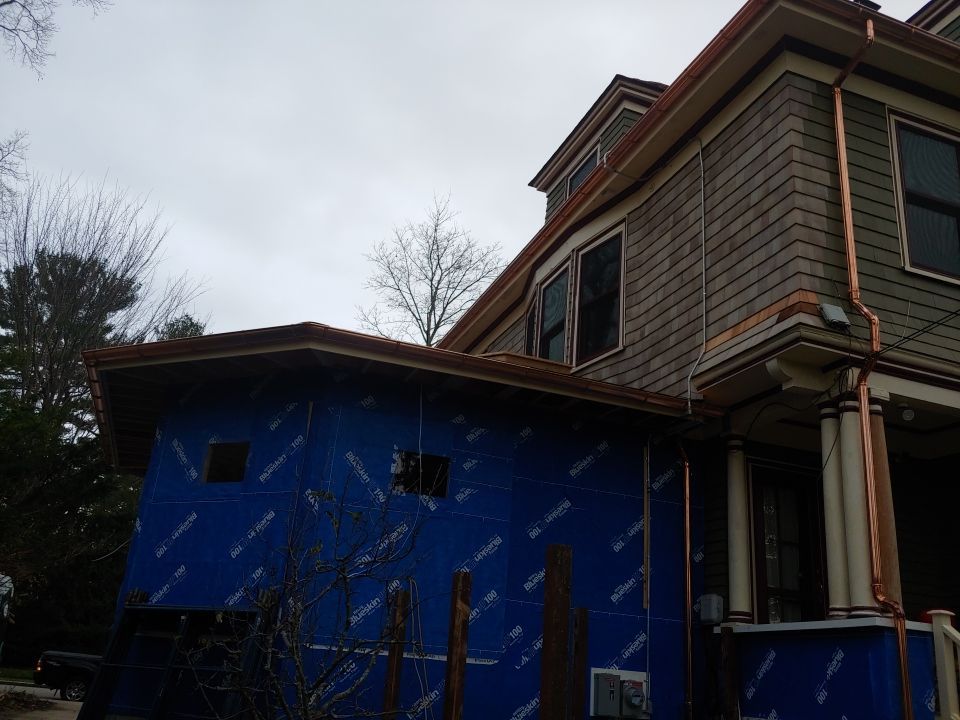 Gutter Installation using 6" Half Round Copper Gutter in West Roxbury by Gutter Pro Enterprises