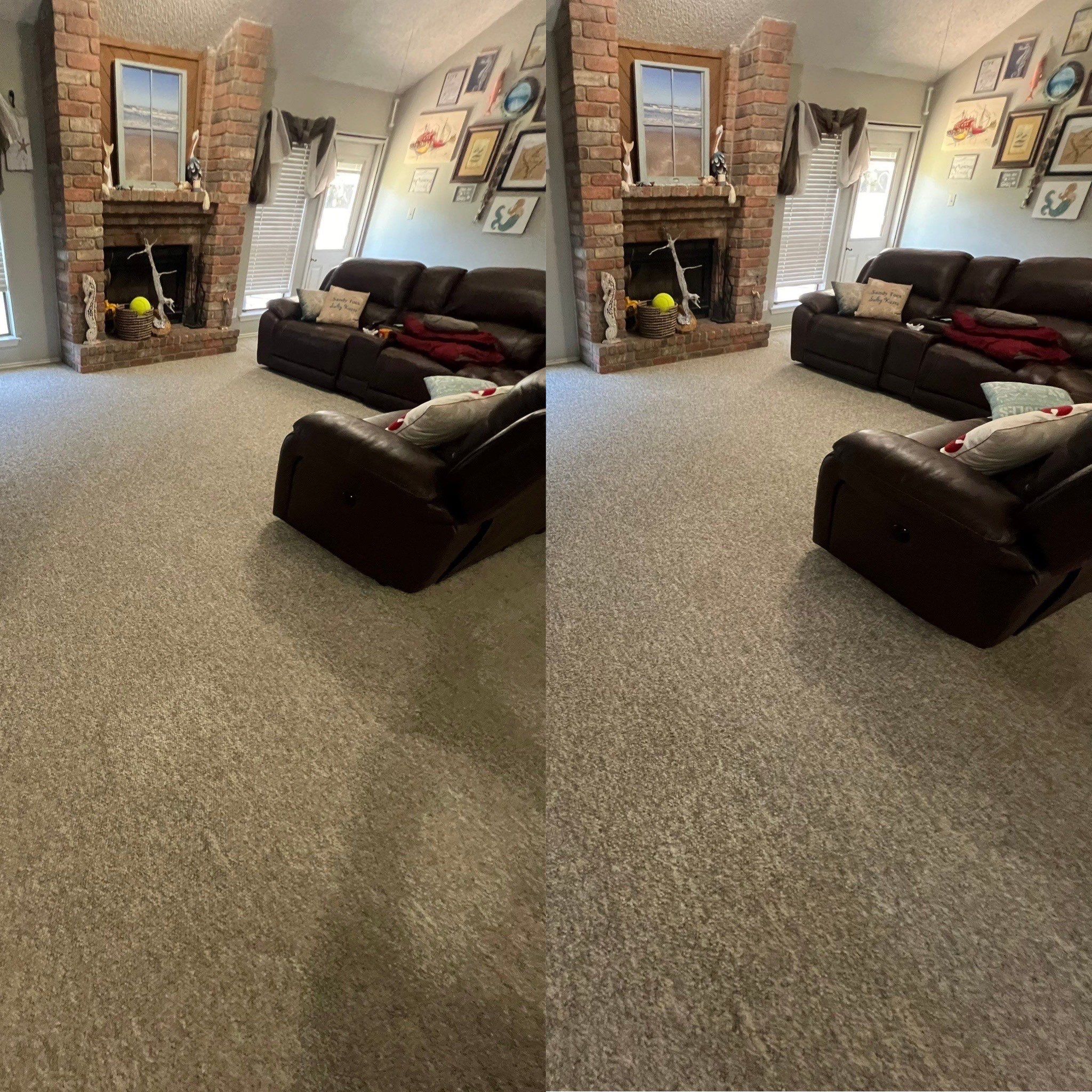 the carpet is being cleaned and restored to its original appearance and freshness in the living area of the home