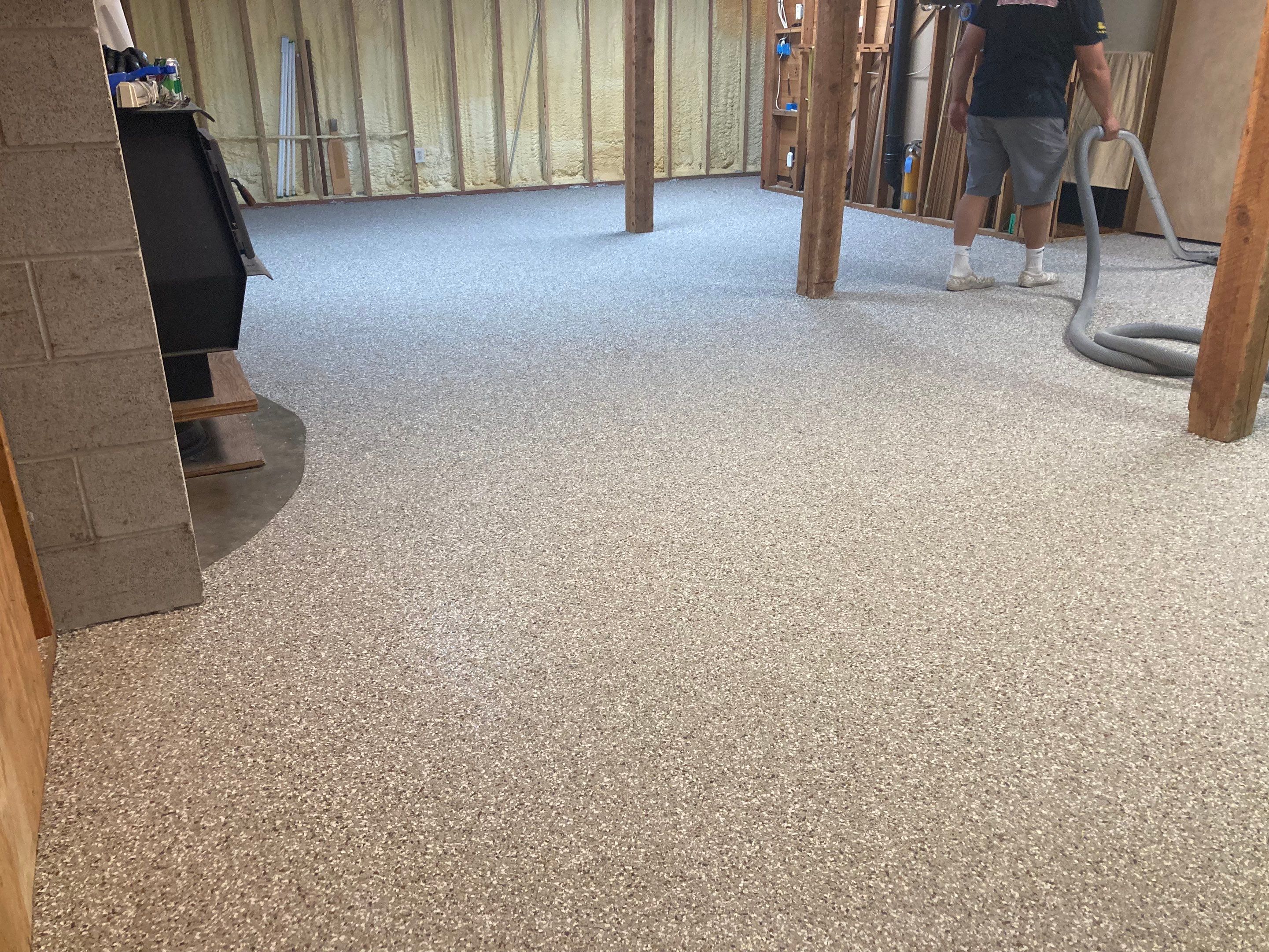 Basement Transformation using Pebble Beach by Croc Coatings, LLC