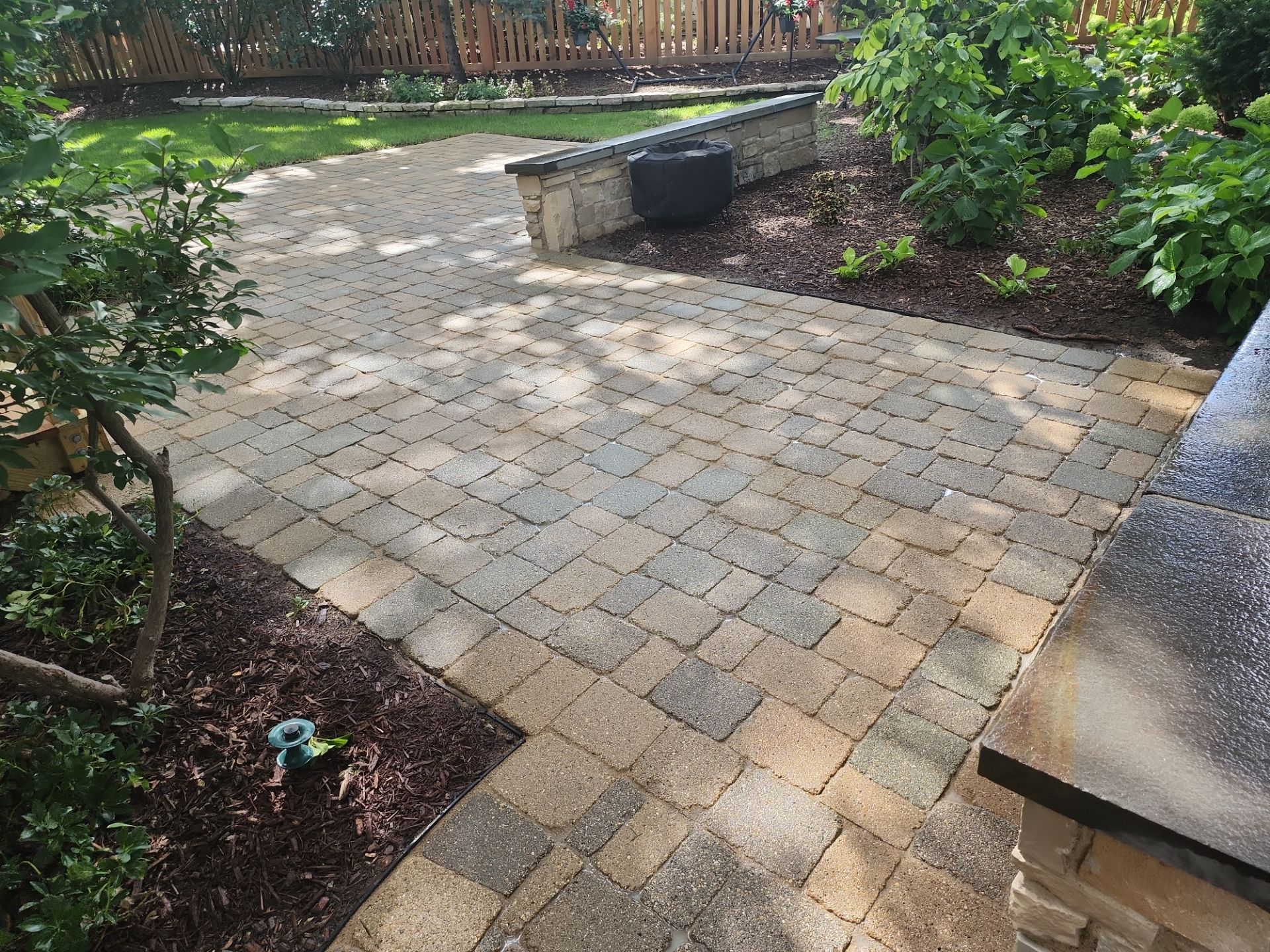 Brick paver cleaning and sanding. by Northern Power Washing LLC.