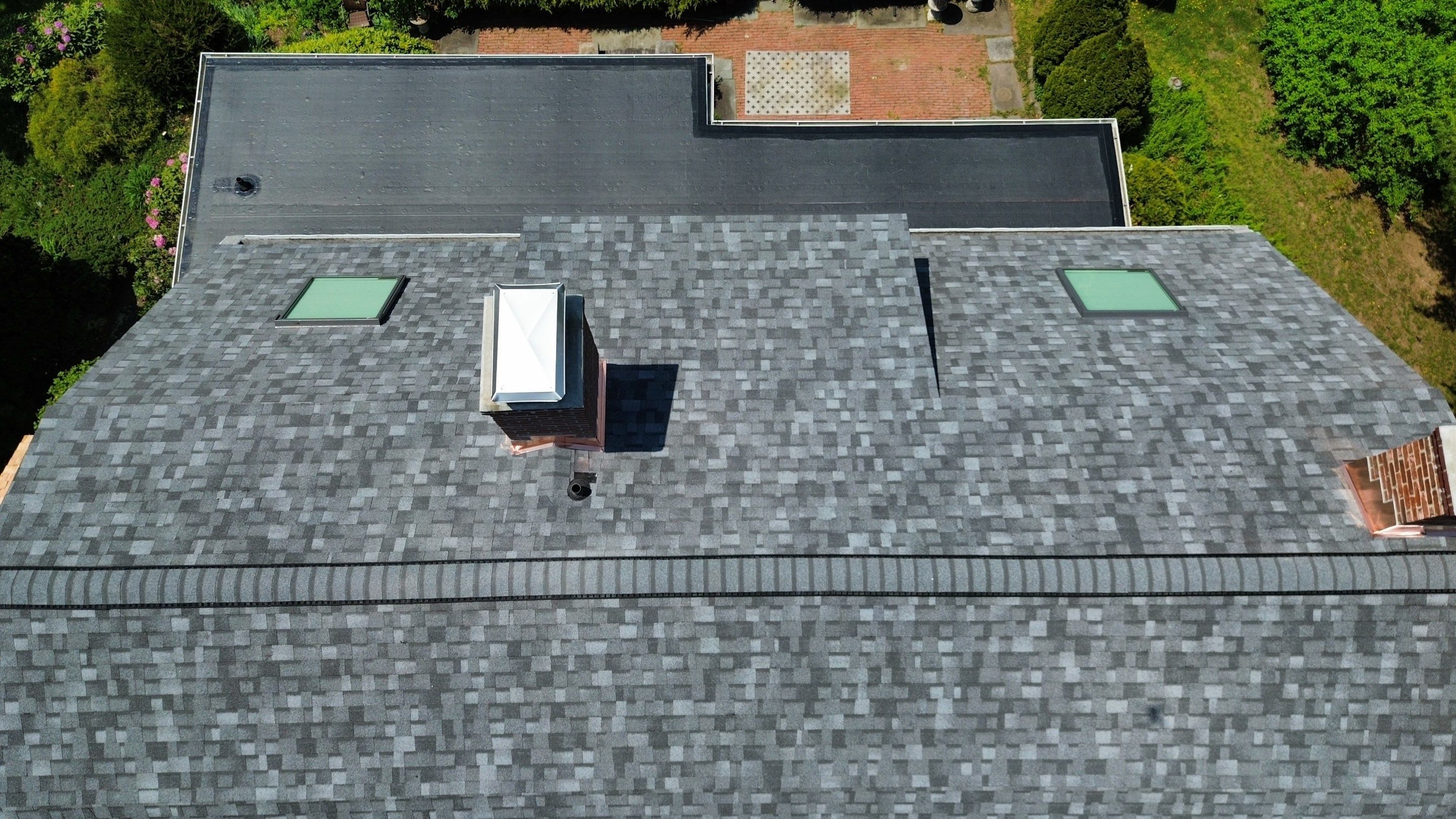 Owens Corning Duration: Slatestone Gray + Cedar Shingles + EPDM in Middletown by Golden Shield Roofing