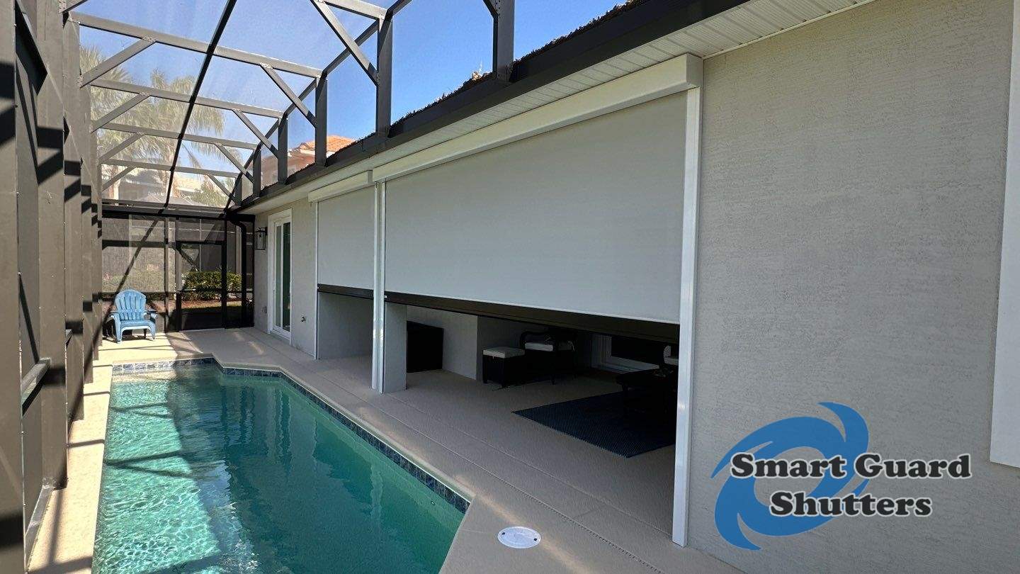 Hurricane Screen in White/Birch by Smart Guard Shutters