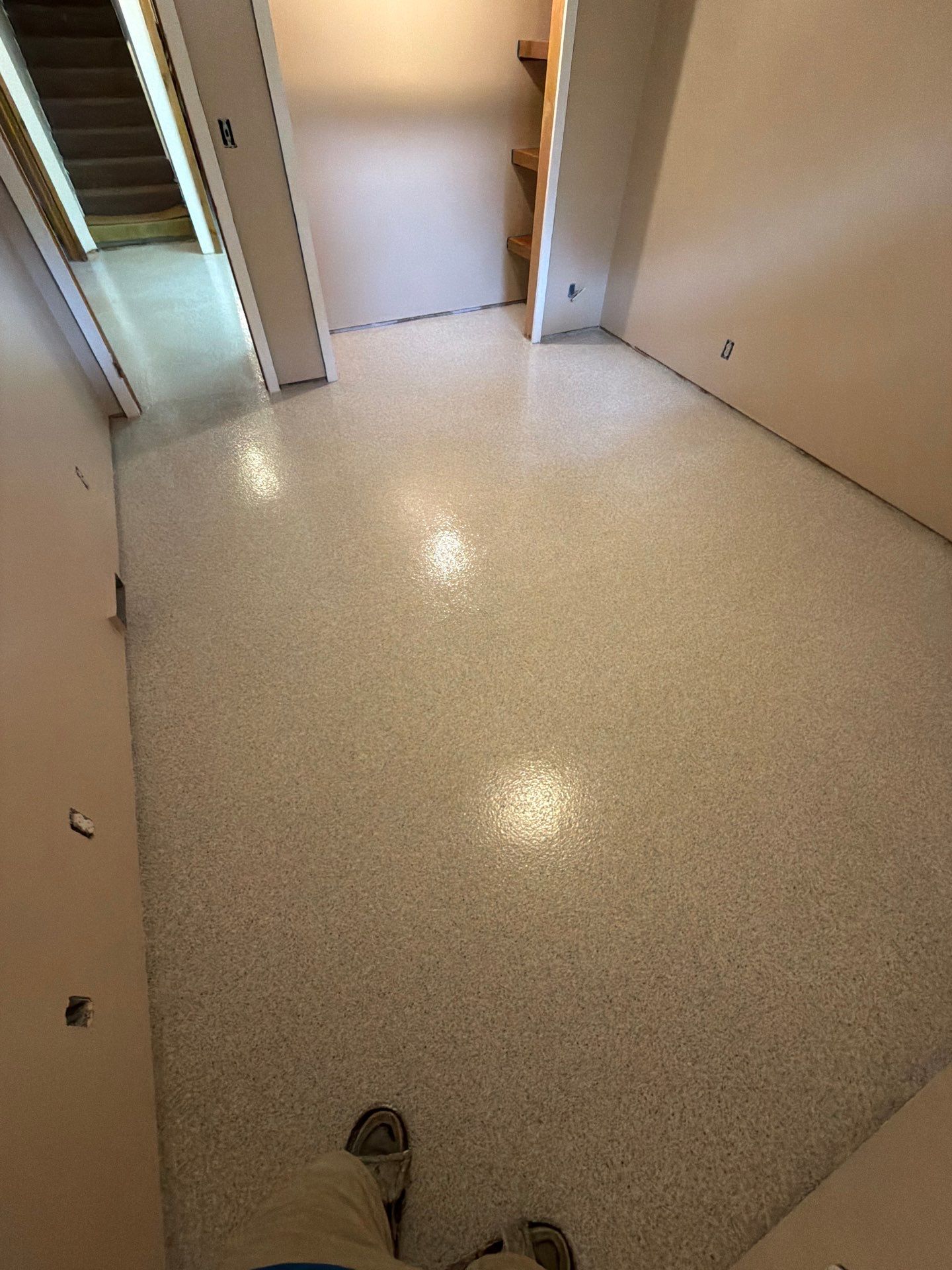 Basement Epoxy Flake Floor Installation and Surface Repair in Montague by Gordon Painting