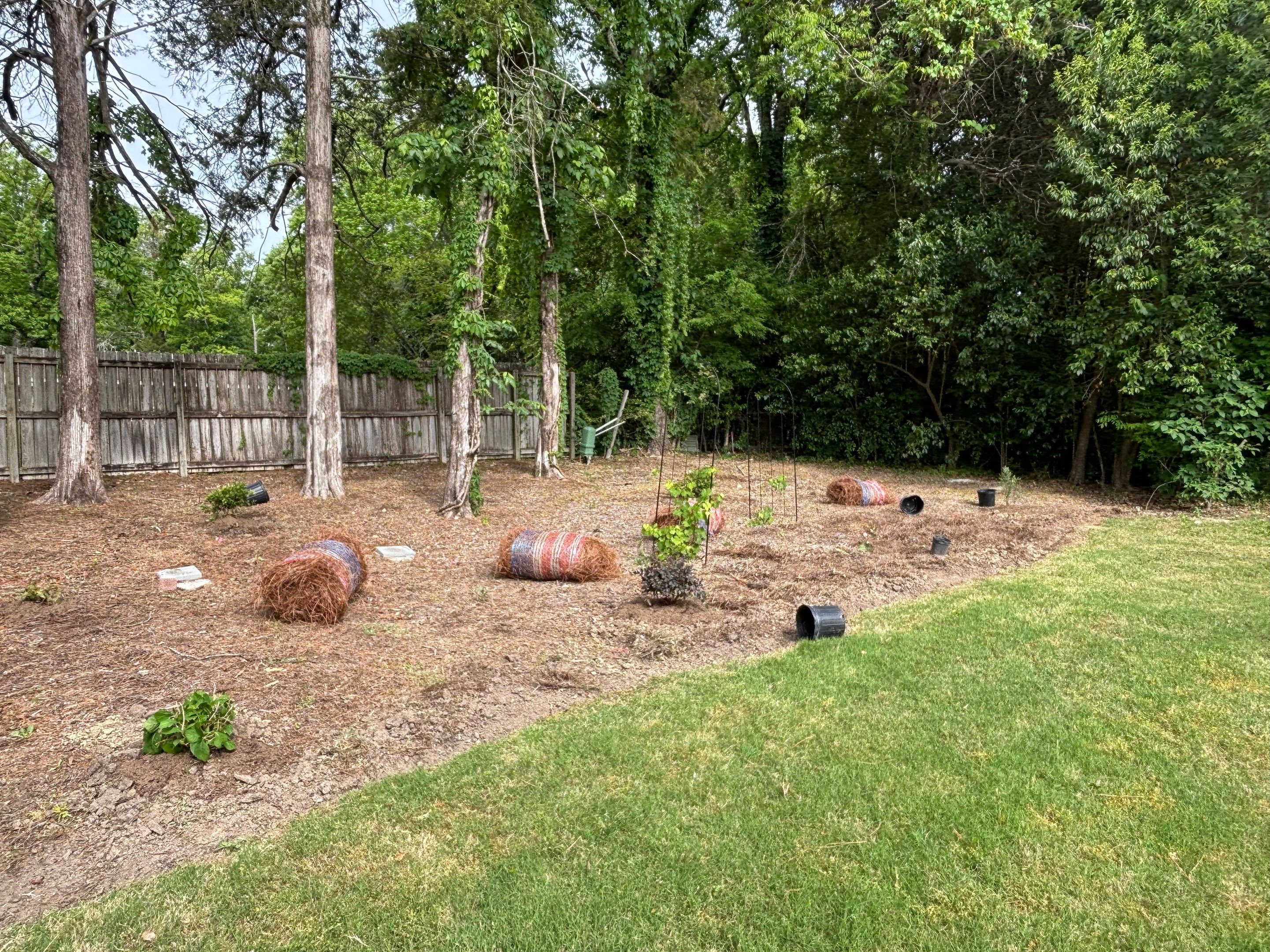 Backyard Pine Straw Mulching and Landscape Bed Preparation in Montgomery by BTops Landscaping Inc.