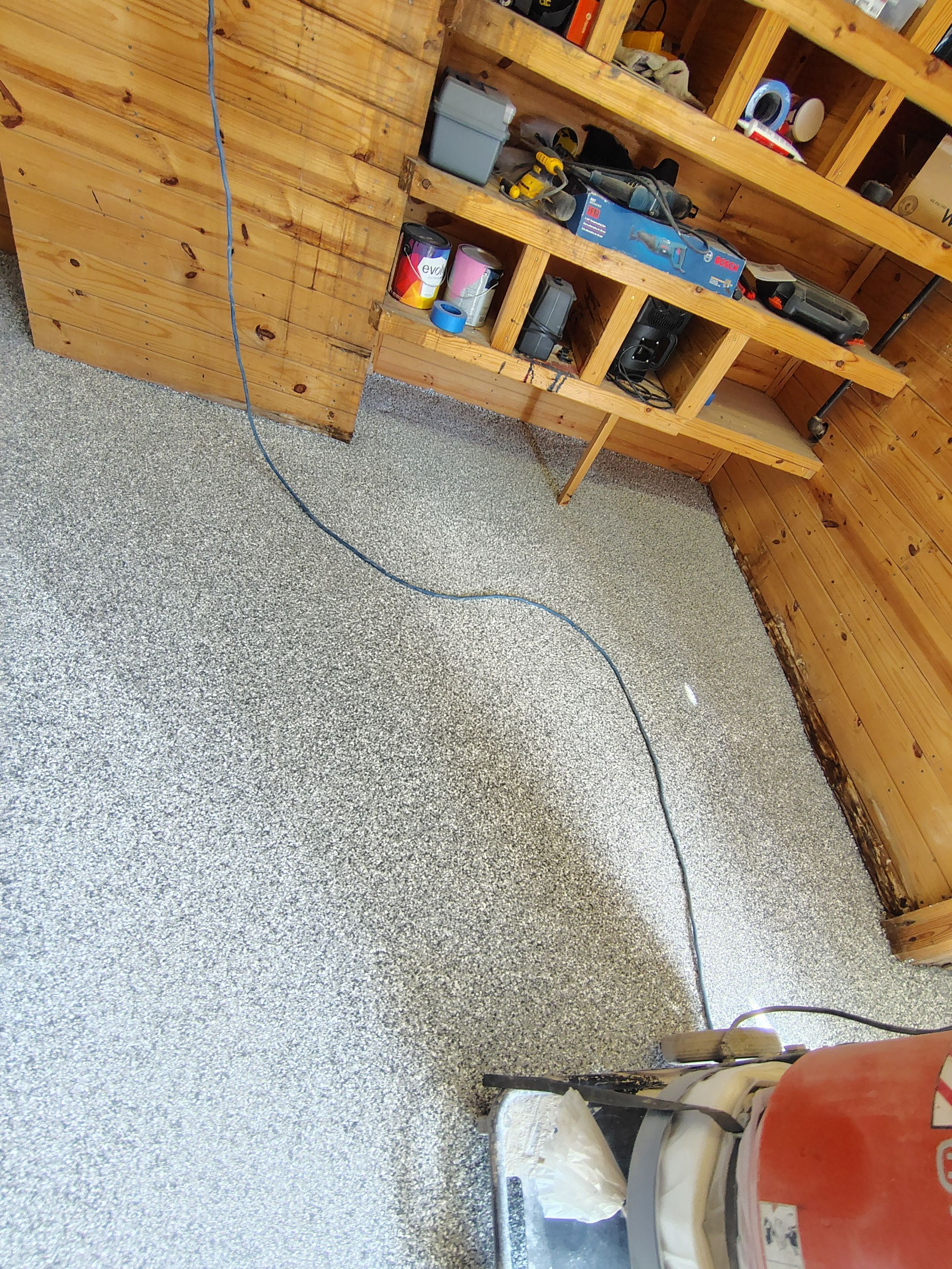 Commercial Epoxy Flake Floor Coating in Emmetsburg, Iowa by Select Painting, Coatings & Garage Cabinets