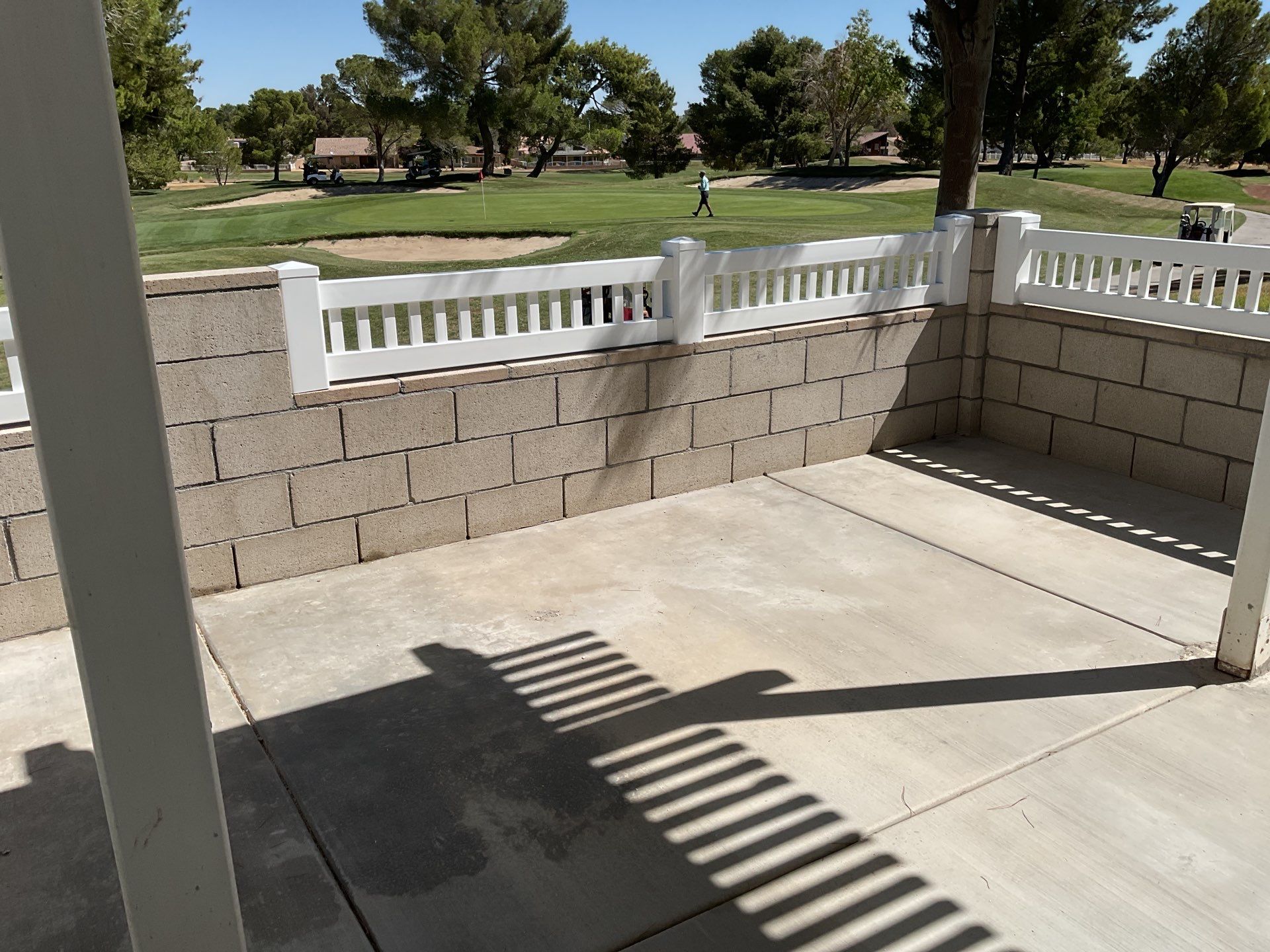 White Box Picket Fence on top of block wall  by Fence Guys Inc. 