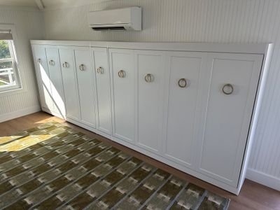 Two White Shaker Cosmo Dual Full Size Side-Open Murphy Beds