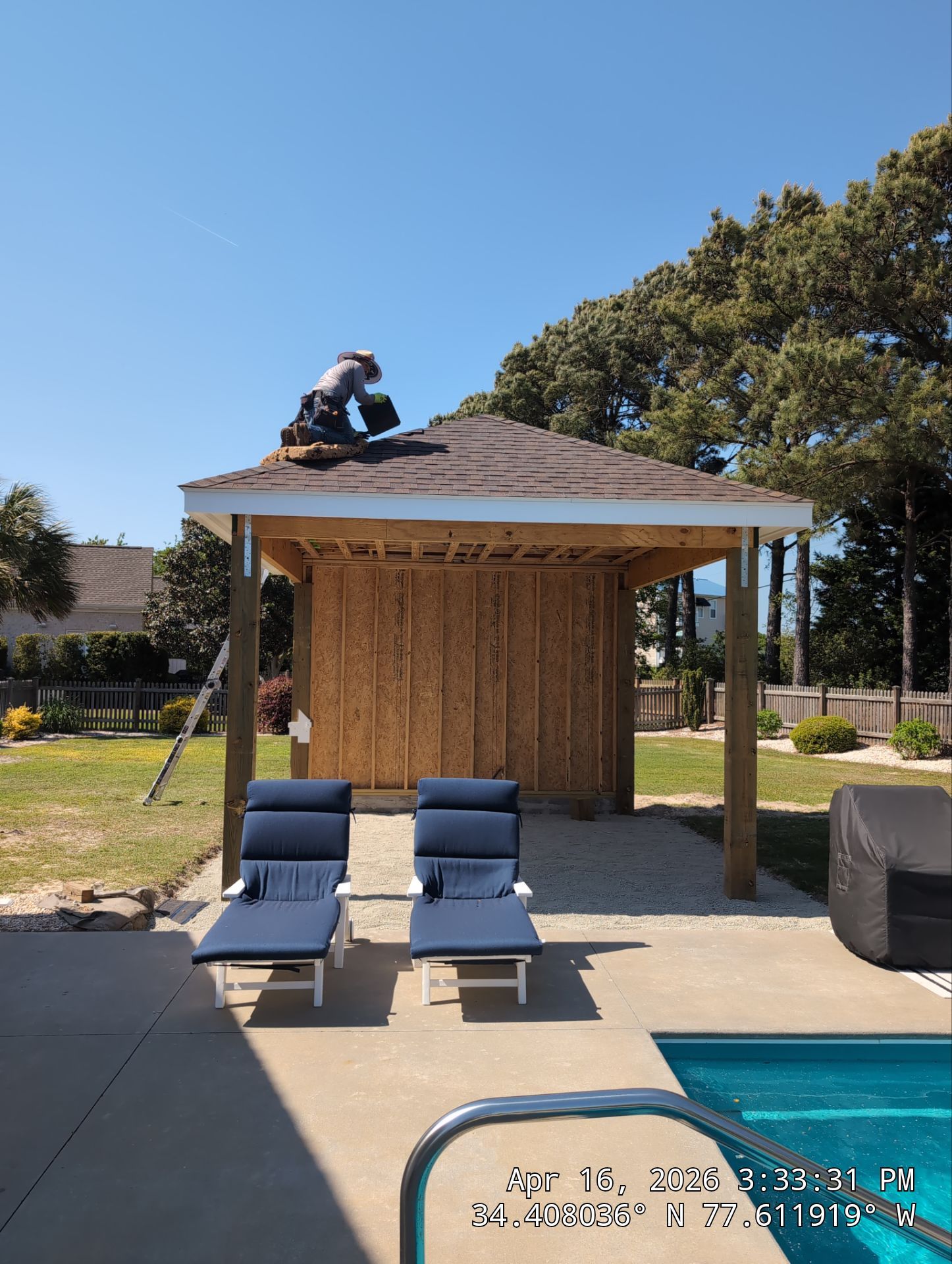 New Gazebo Build with Heather Blend Shingle Roof in Hampstead, NC by RGR Construction and Roofing, LLC