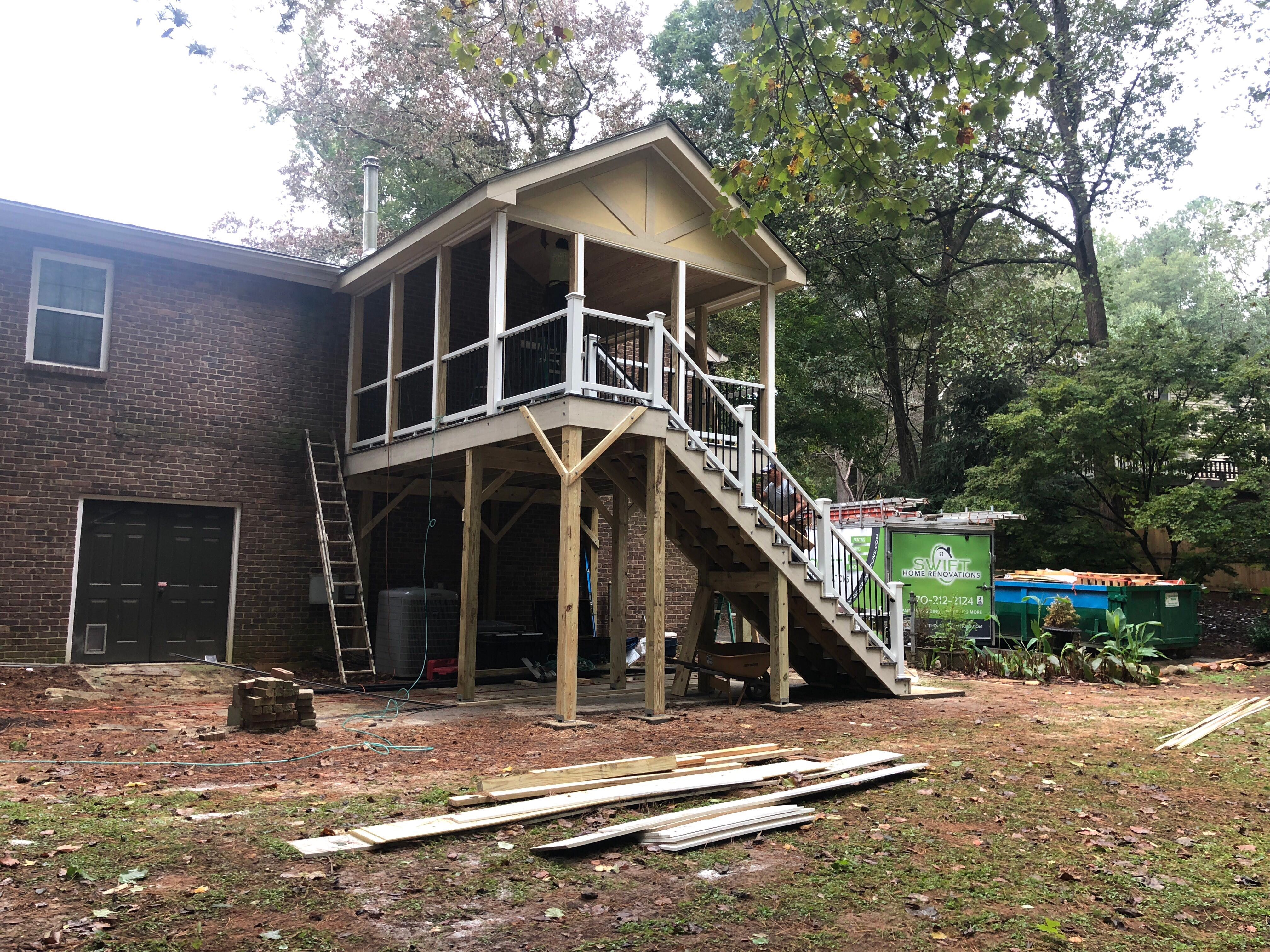 Elevated Screened Porch Addition With Gable Roof in Smyrna by Swift Home Renovations