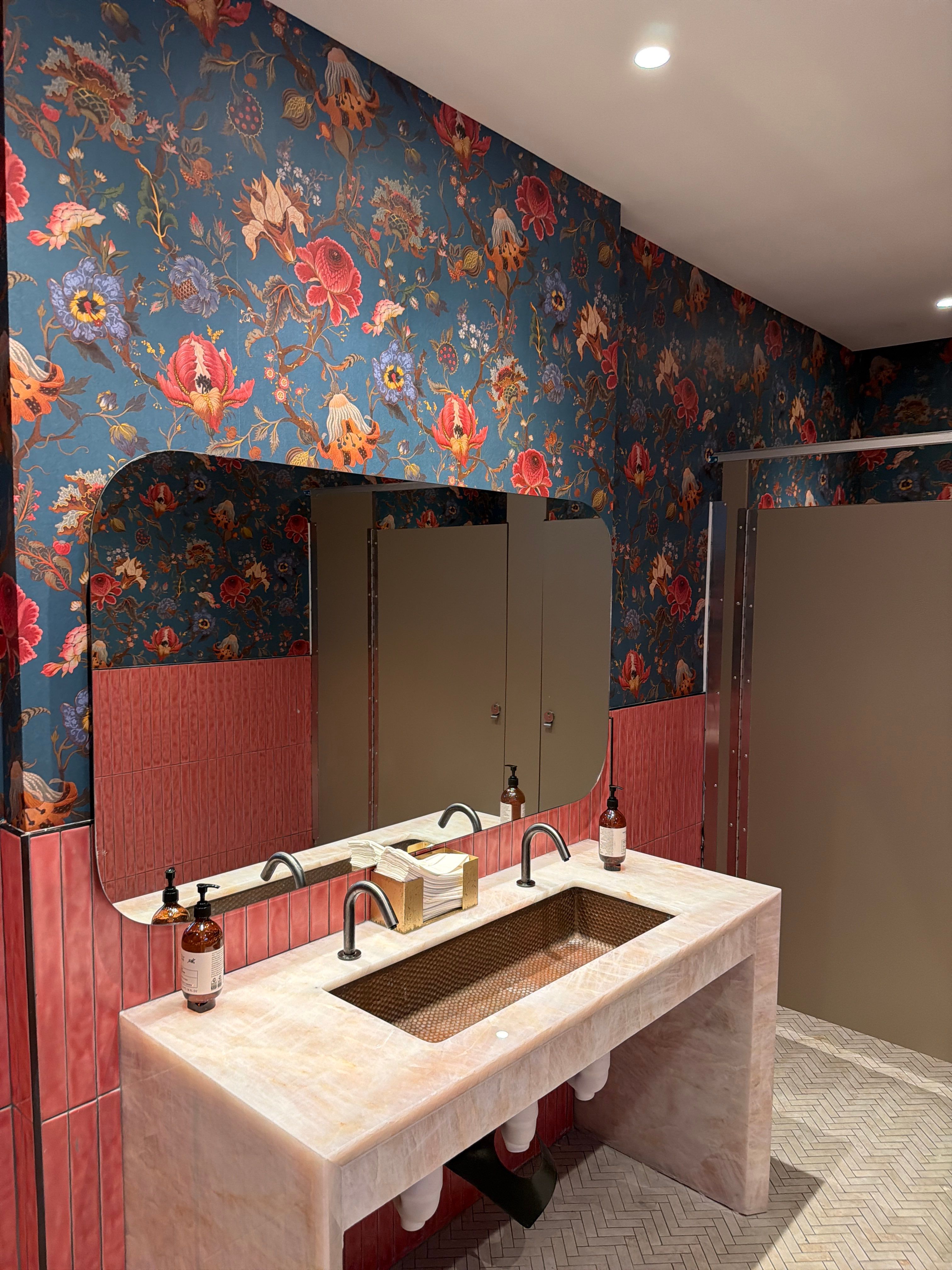 Restaurant Restroom Interior with Custom Wallpaper  by Pure Incs