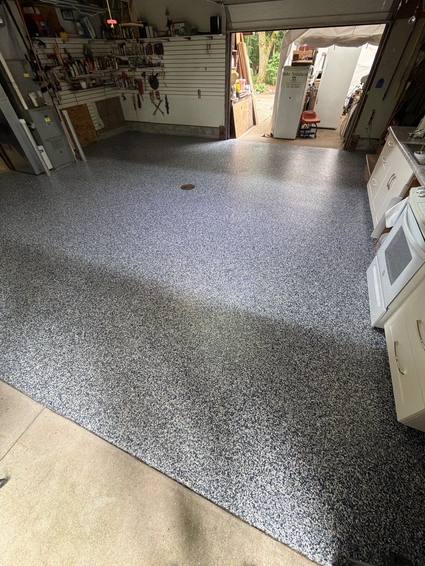 Custom Multi-Colored Epoxy Flake Garage Floor Coating in Montague by Gordon Painting