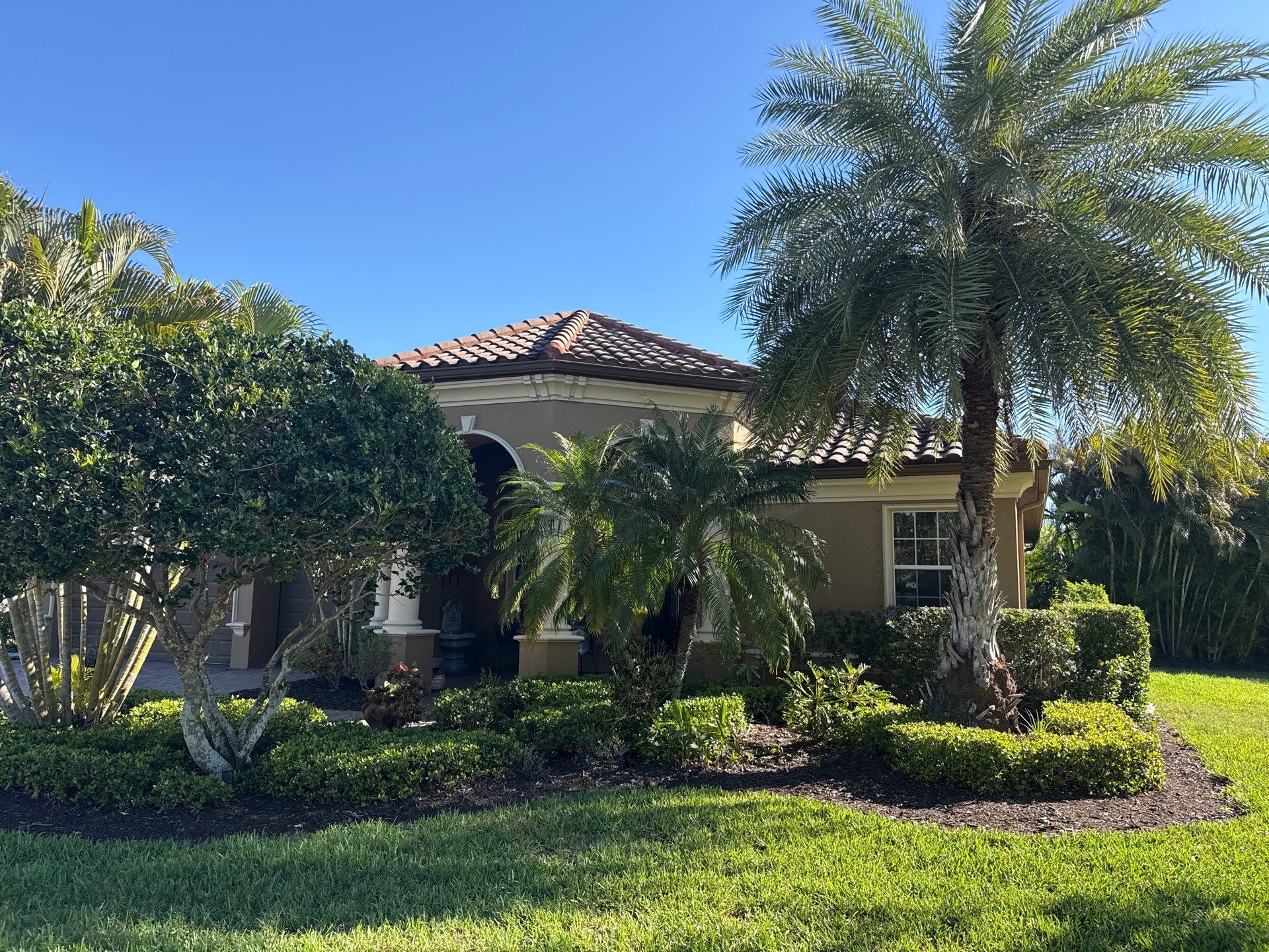 This project focused on a full gutter clean-out to restore proper water flow and prevent overflow issues.  Our scope of work included: 	•	Removing heavy leaf and pollen buildup from the gutter system 	•	Clearing out clogged sections along the rear gutters near the pool cage, where debris tends to accumulate more heavily 	•	Inspecting and cleaning the front gutter guards, which had several blocked areas restricting water flow 	•	Ensuring all downspouts and channels were flowing properly after service  Even with gutter guards installed, debris like pollen, shingle grit, and fine organic matter can still build up over time—especially in Florida’s environment. Regular maintenance helps prevent water damage, overflow, and staining on exterior surfaces.  Another thorough job completed by Sunshine AquaWash® – keeping homes protected from top to bottom. by Sunshine AquaWash