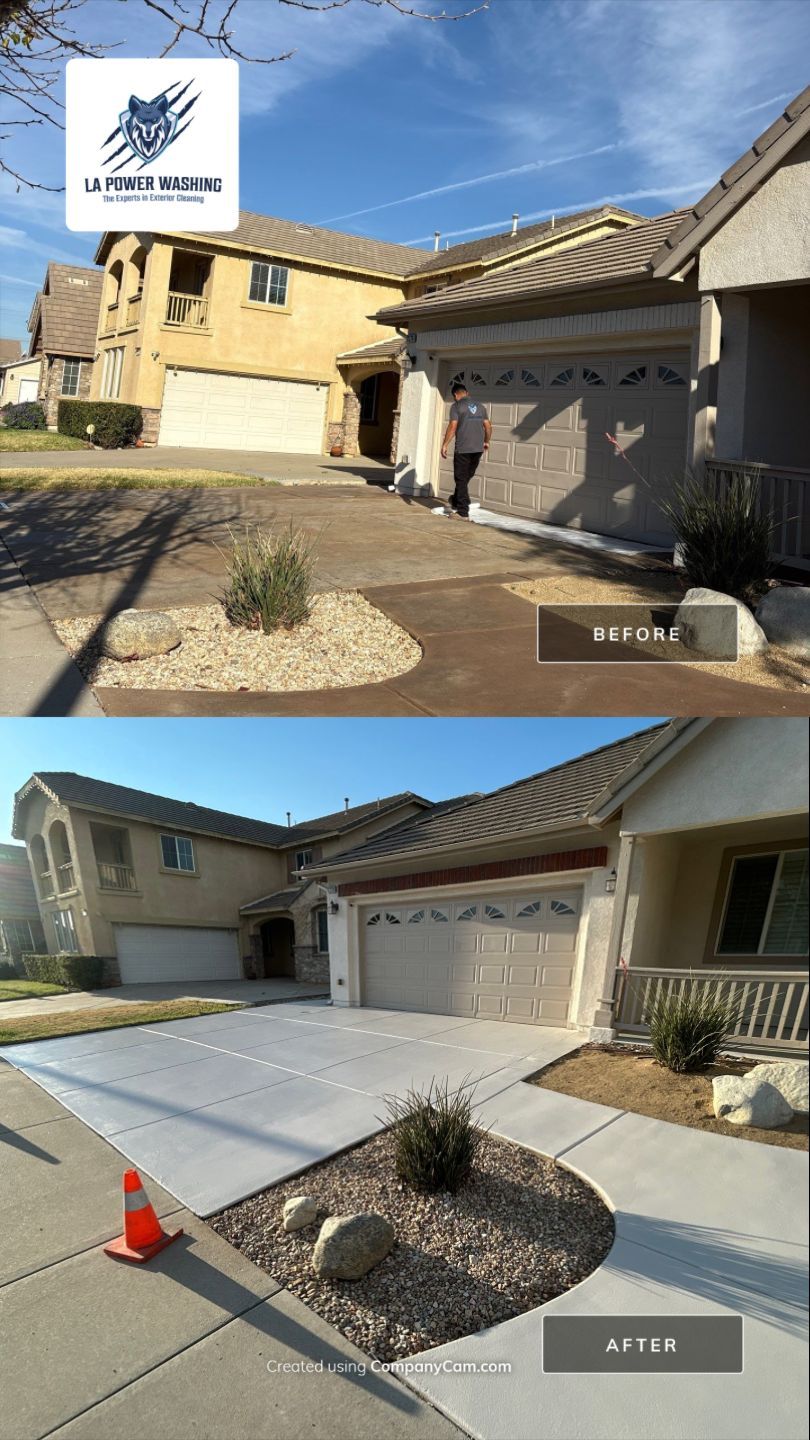 Sandblasting & Staining Concrete Driveway In Rancho Cucamonga, CA by La Power Washing Inc