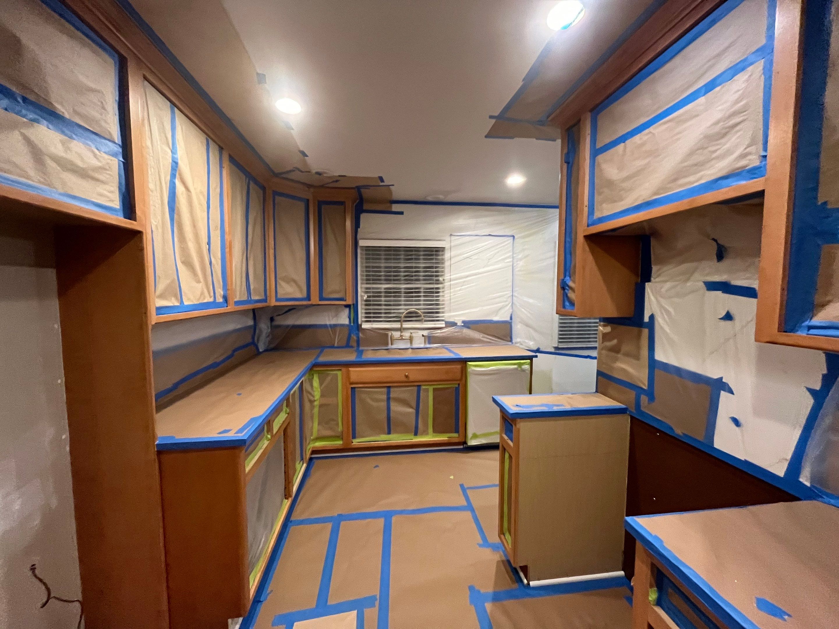 Elegant Transformation: Stained Cabinets Revamped with Sherwin-Williams Juniper by Cougar Painting
