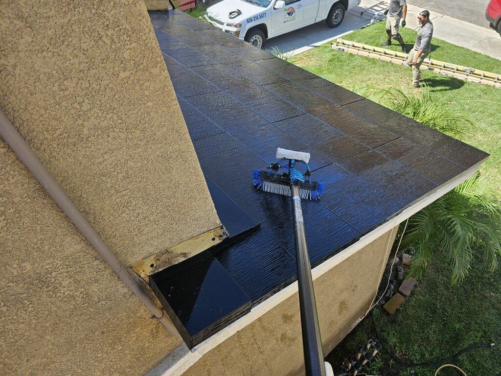 Tesla Roof Cleaning in Fontana California by Palm Coast Solar Cleaning