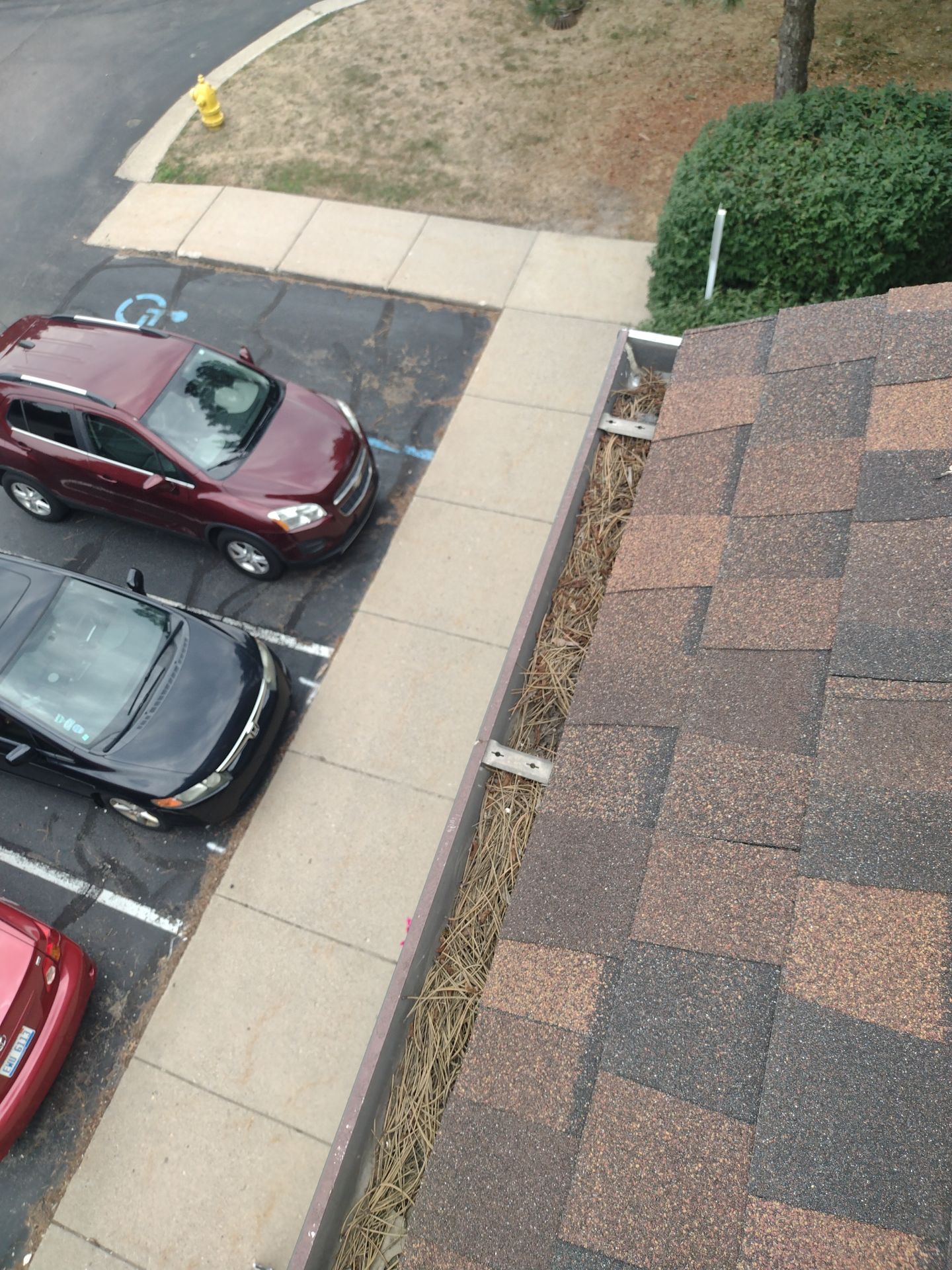 Commercial gutter cleaning Grand Rapids before photo with filled gutters