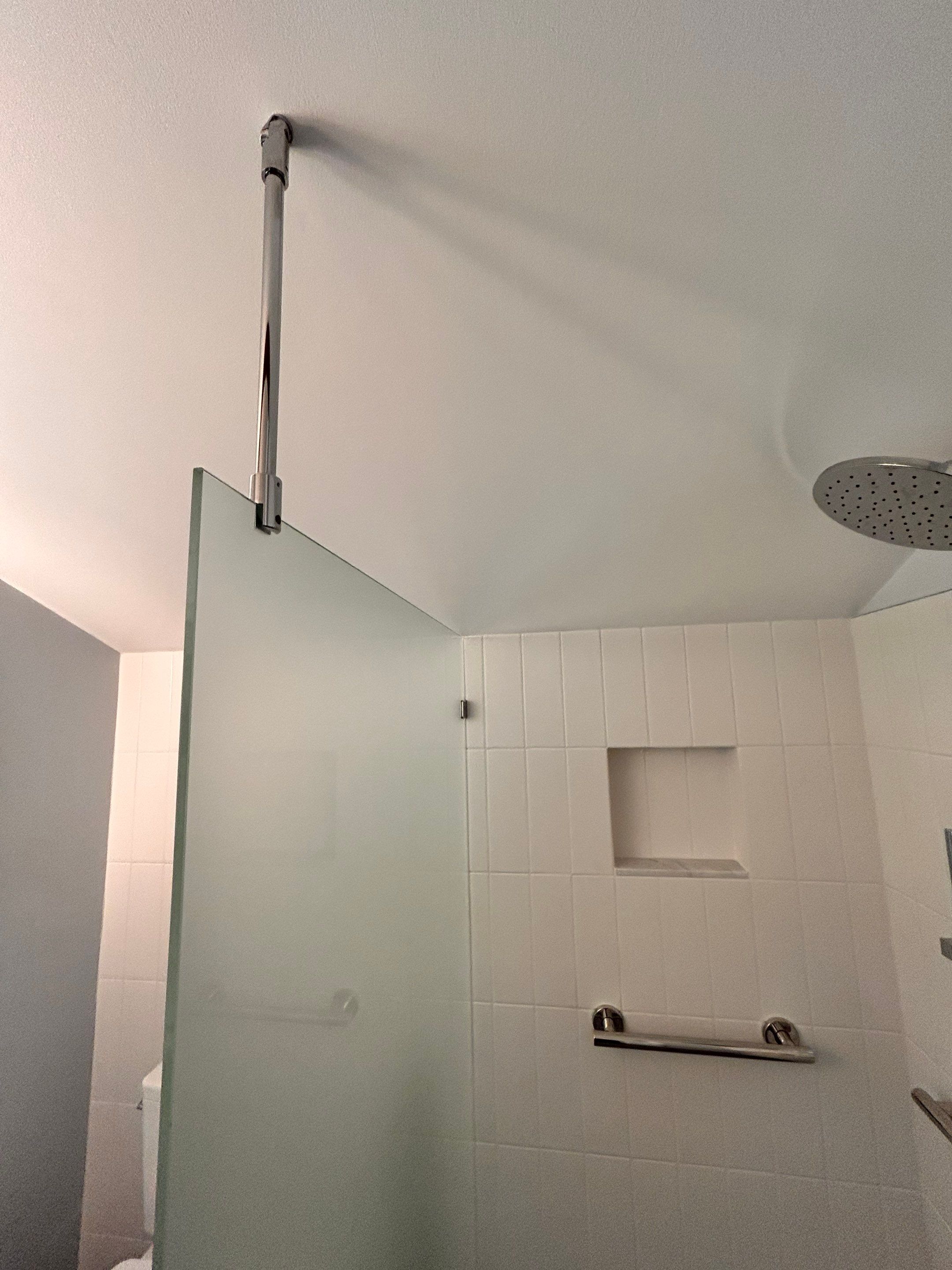 Spray Panel using Acid Etched (Frosted) Tempered Shower Glass by Cheshire Glass Company