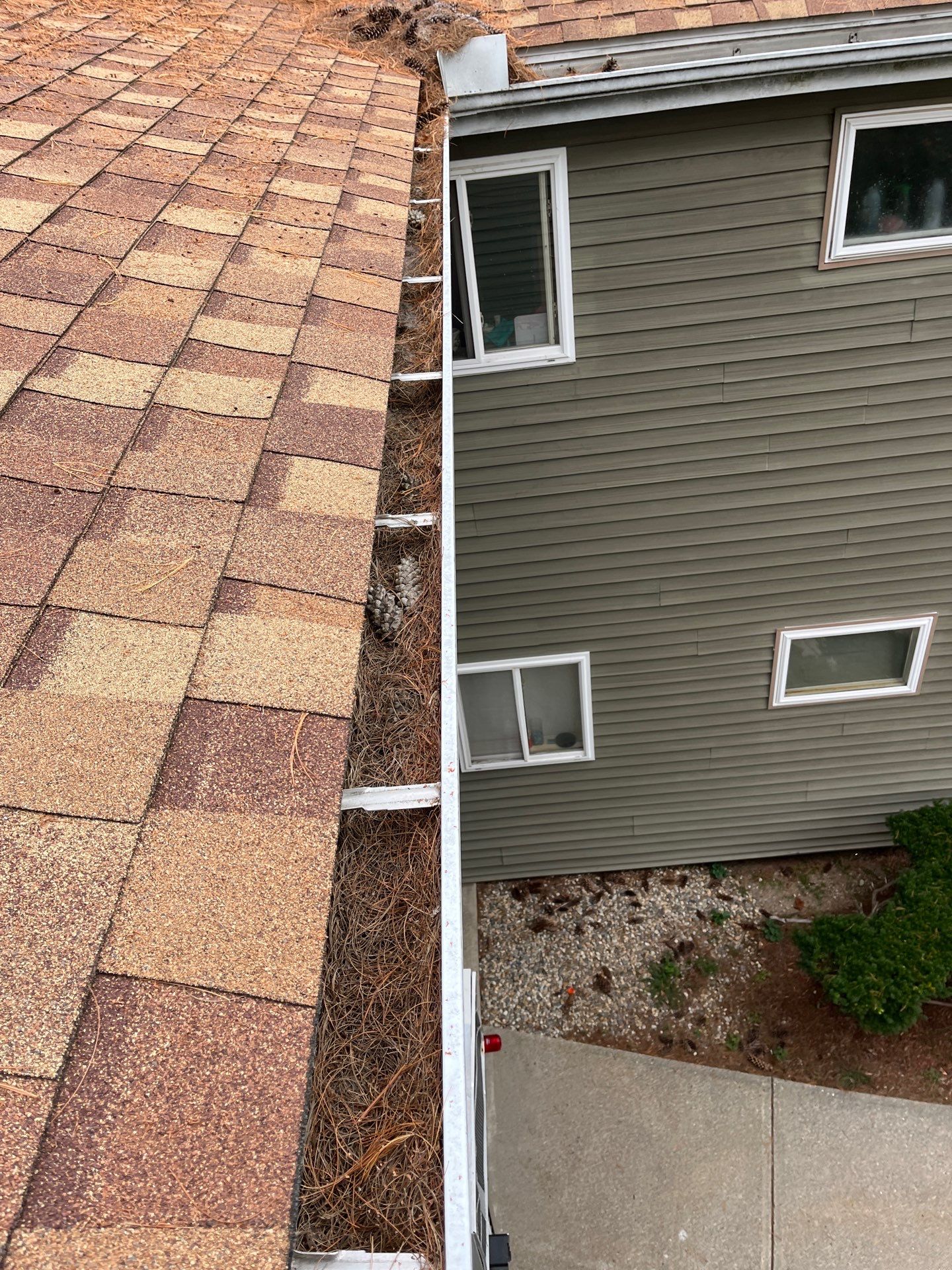Commercial gutter cleaning Springfield before photo with filled gutters