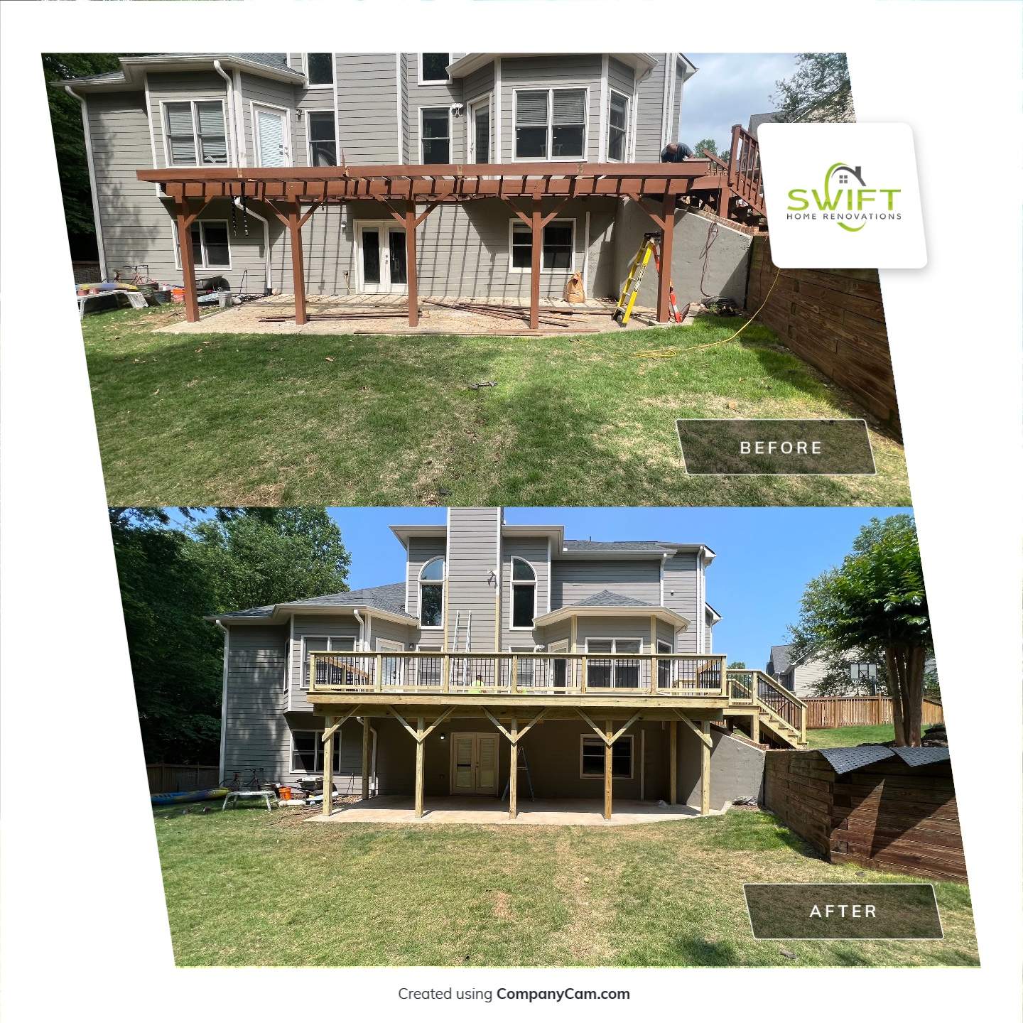 Elevated Wood Deck Replacement and Staircase Installation in Woodstock by Swift Home Renovations